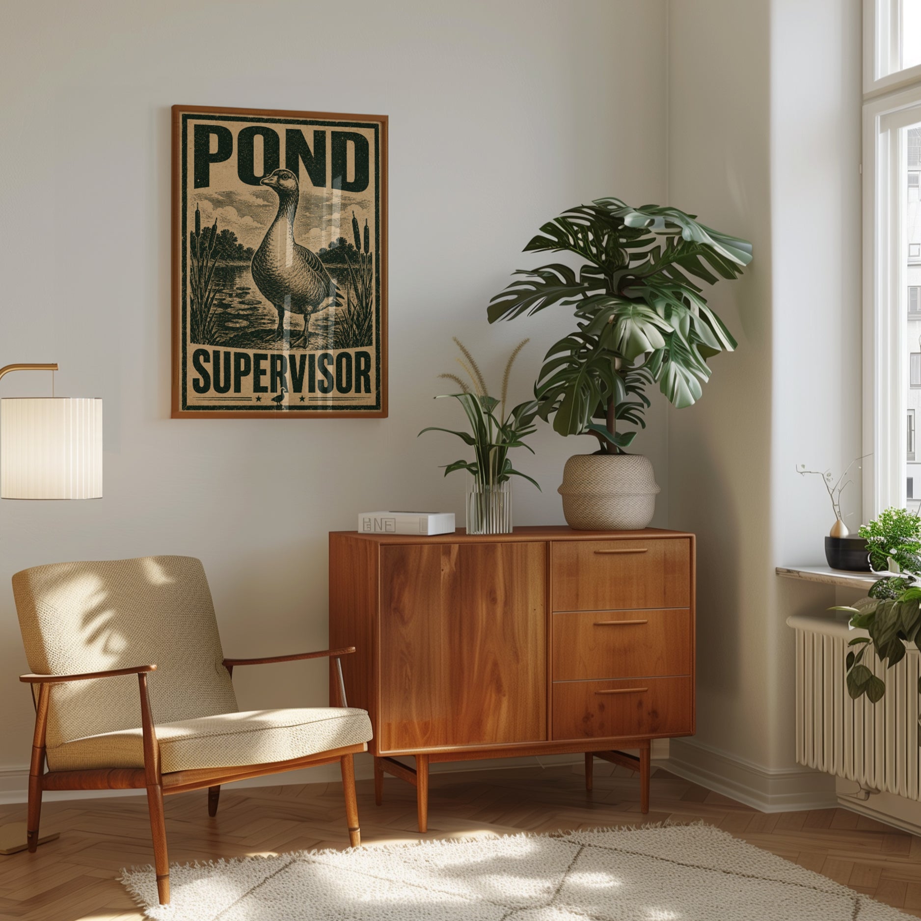 Pond Supervisor Goose Print: Vintage Woodcut Style Poster - interior