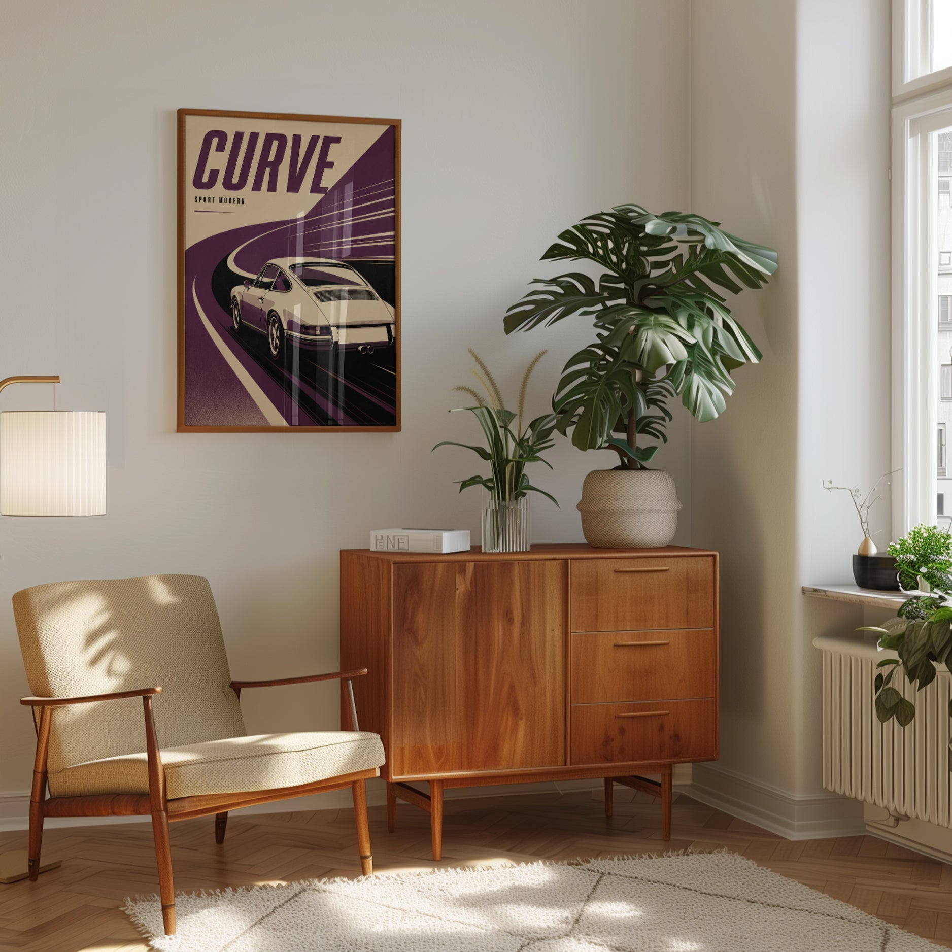 Classic Porsche Poster: Mid-Century Modern Style (A4 and Larger) - interior