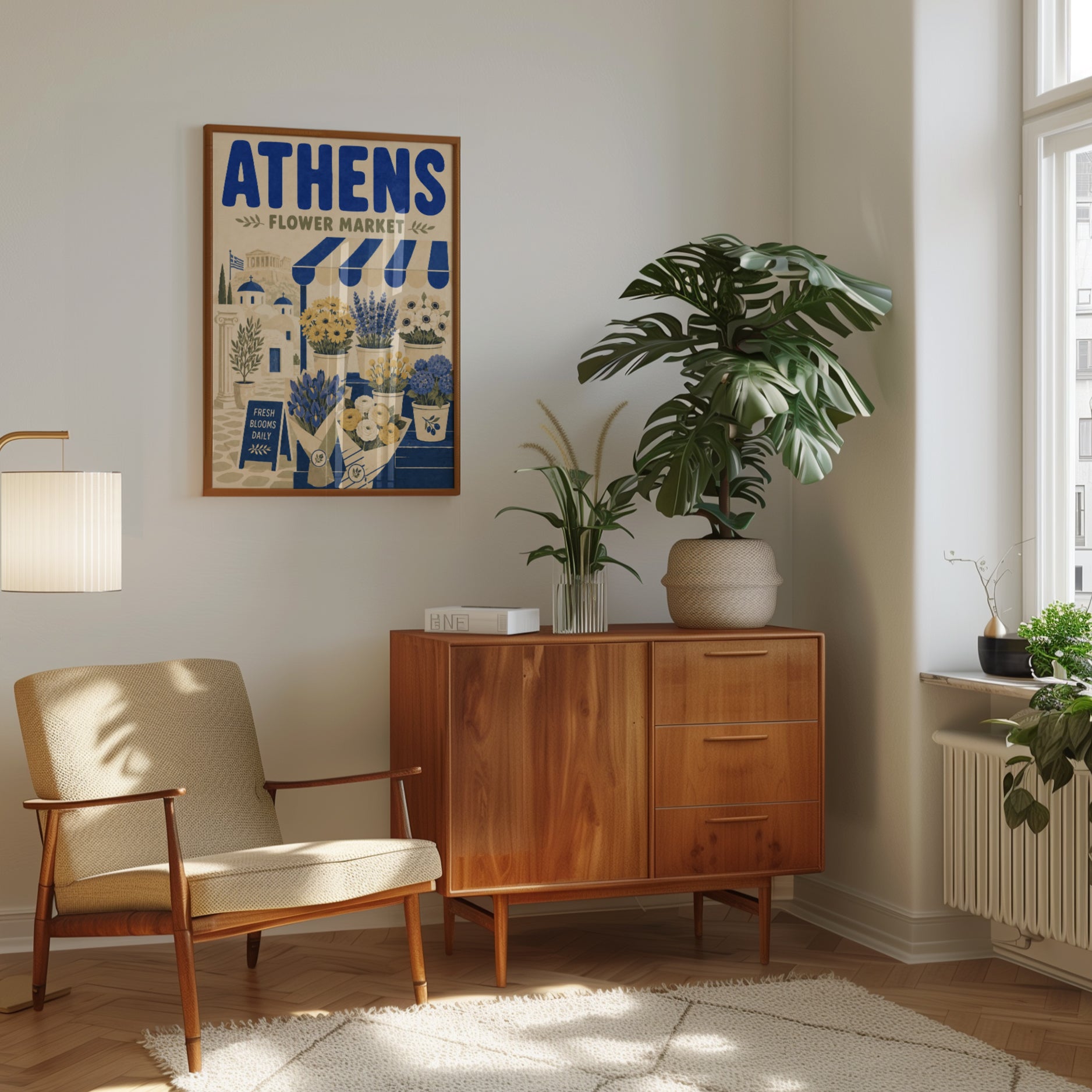 Athens Travel Poster: Floral Market Scene - interior