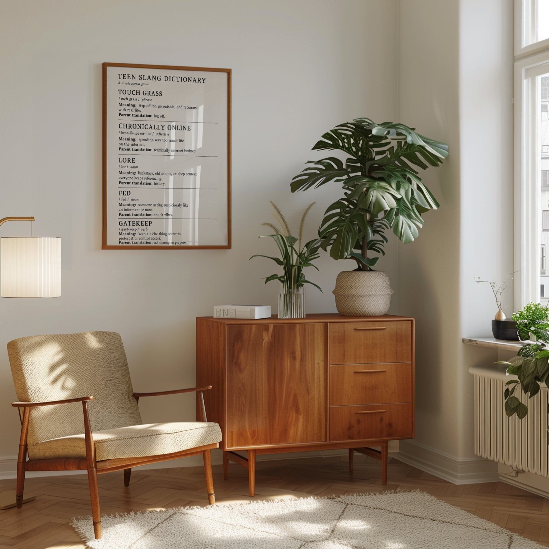 Teen Slang Dictionary Print: Minimalist Beige Typography Poster - interior
