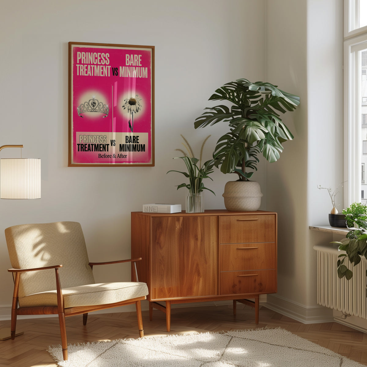 Princess Treatment vs Bare Minimum Art Print: Pop Art Pink - interior
