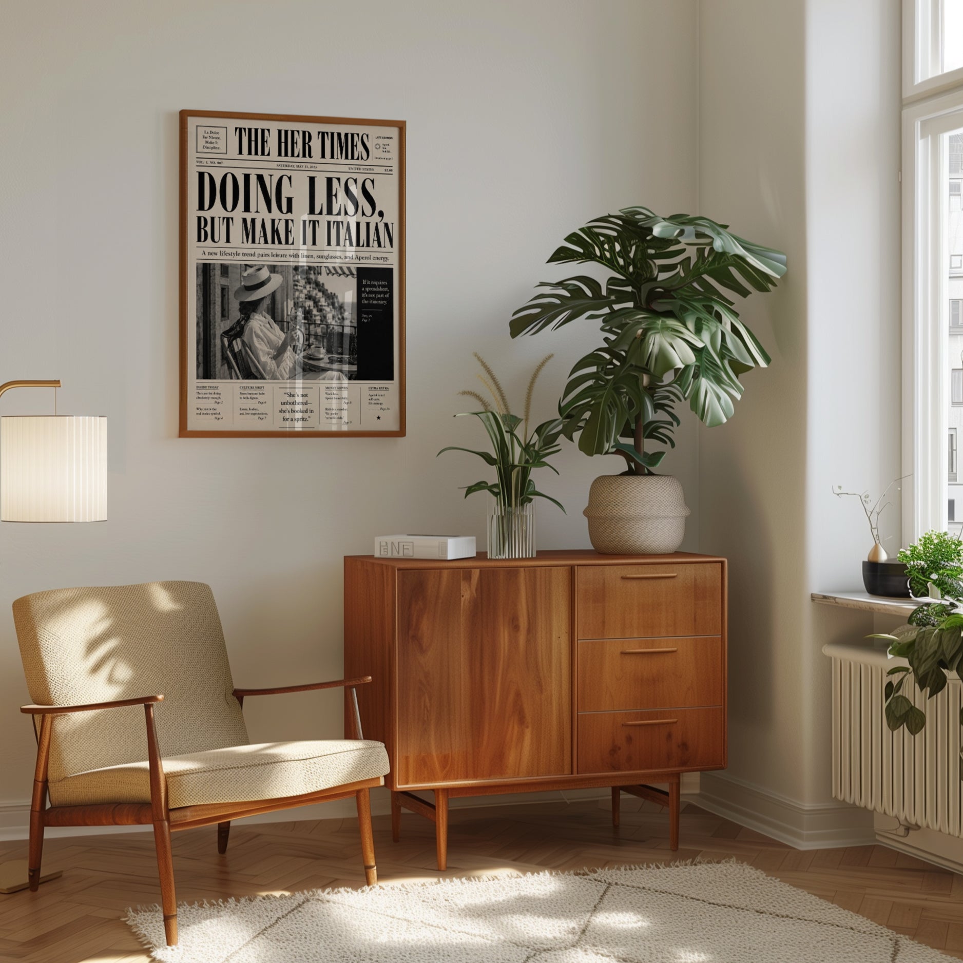 Vintage Newspaper Wall Art: Italian Lifestyle Print - interior