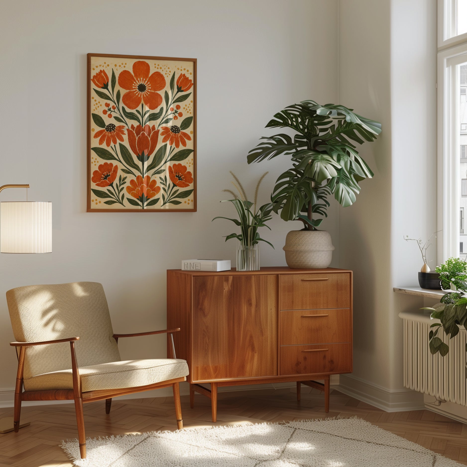 Folk Art Floral Print – Retro Botanical Wall Art - interior