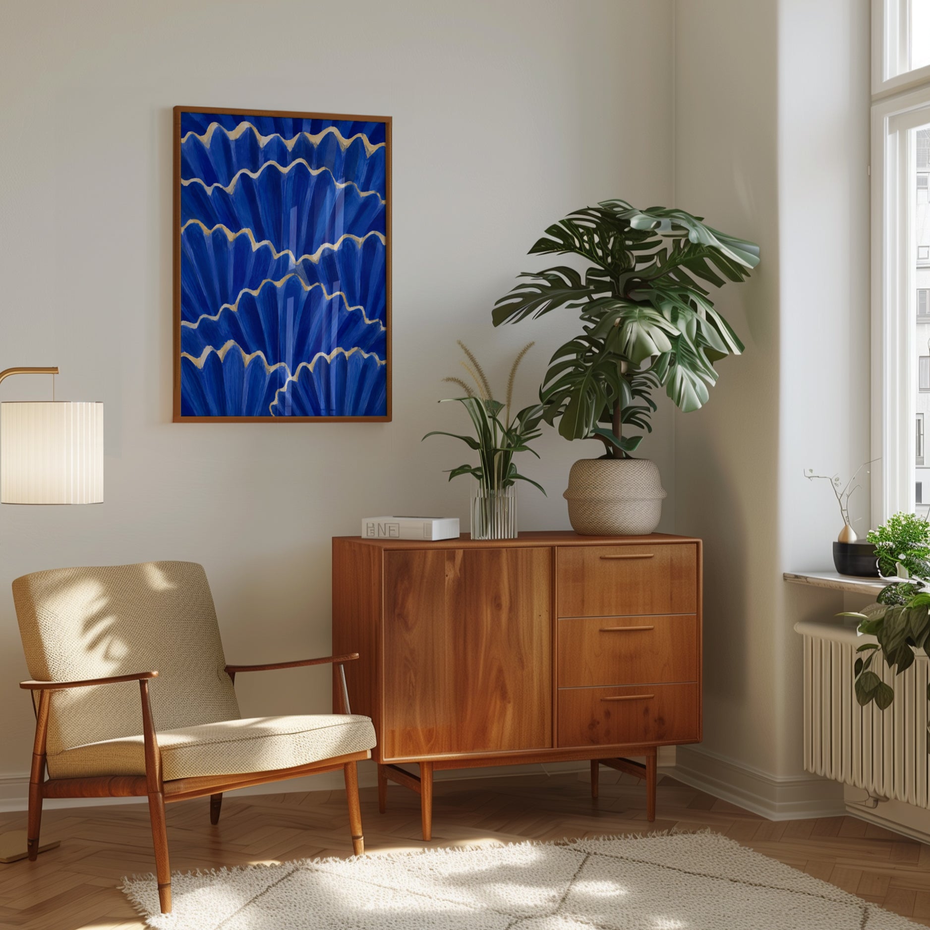 Blue Abstract Art Print – Gold Wave Wall Art - interior