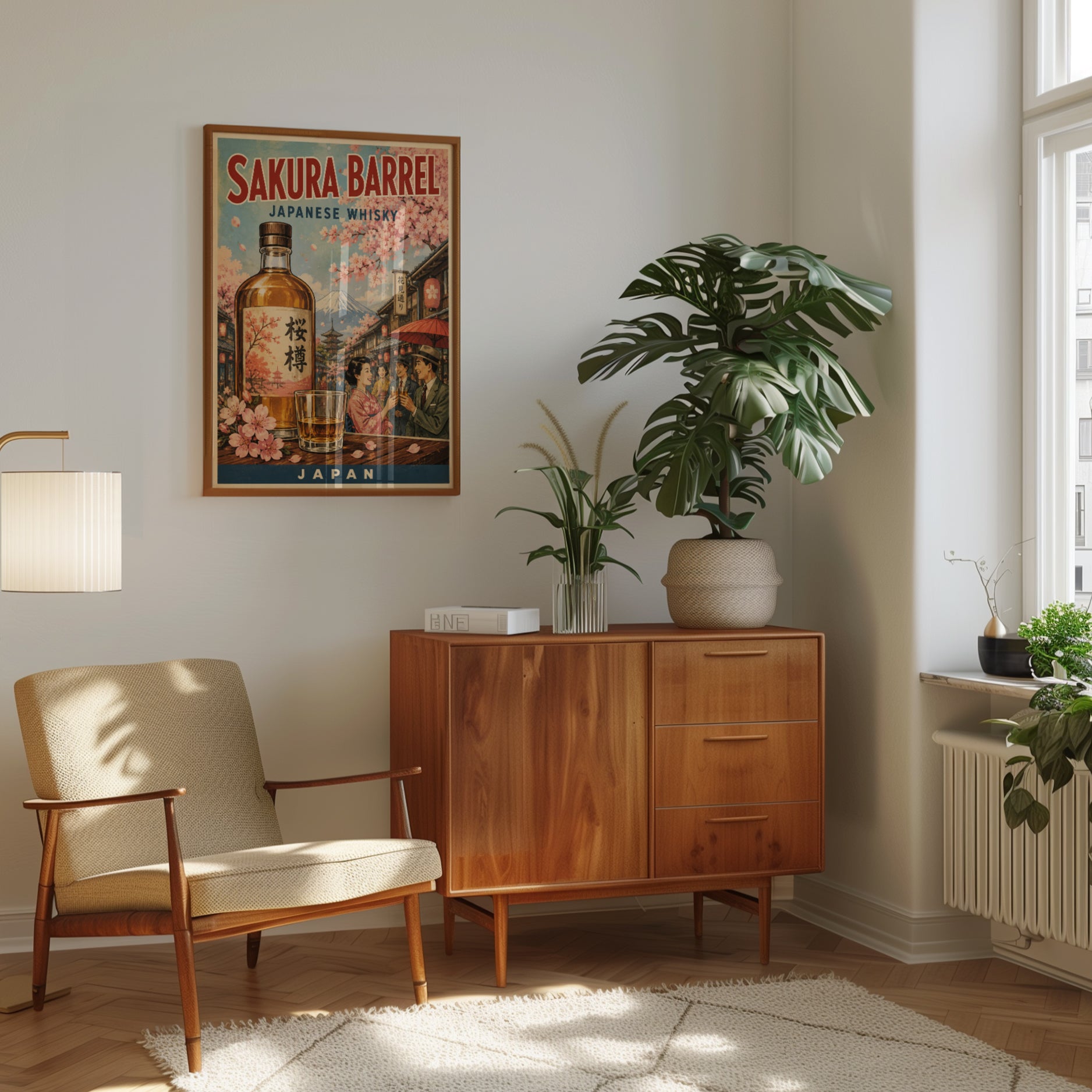Japanese Whisky Poster Print: Vintage Sakura Barrel Ad - interior