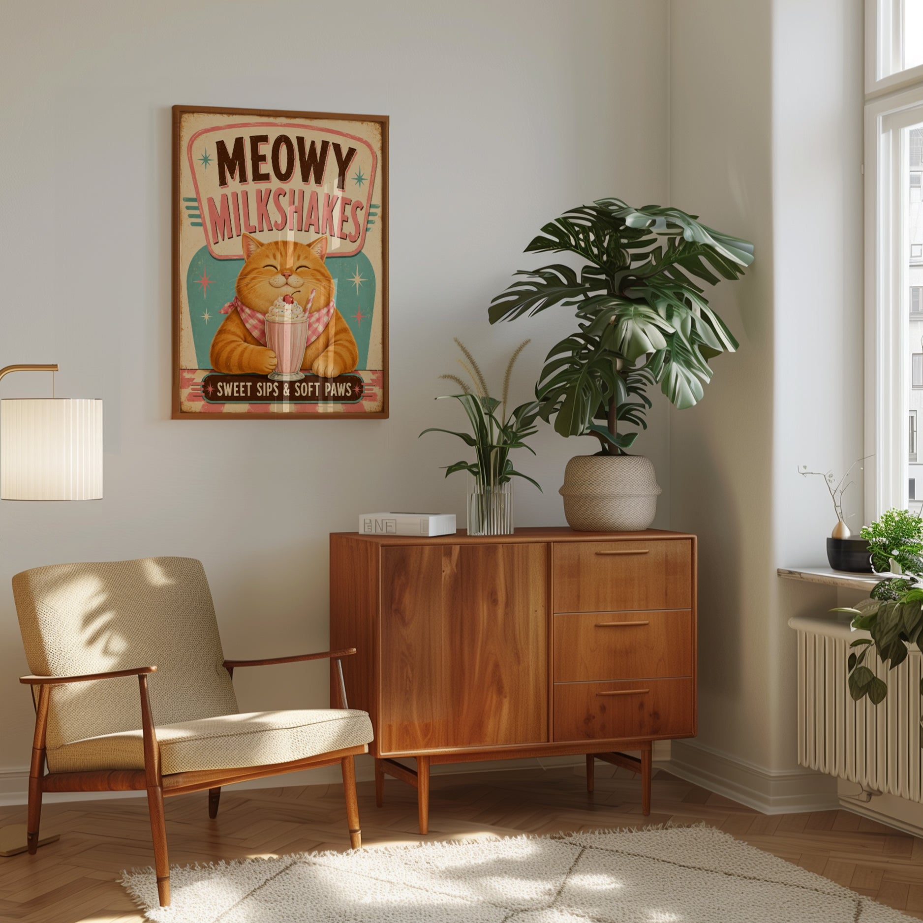 Cat Milkshake Poster – Retro Kitchen Wall Art - interior