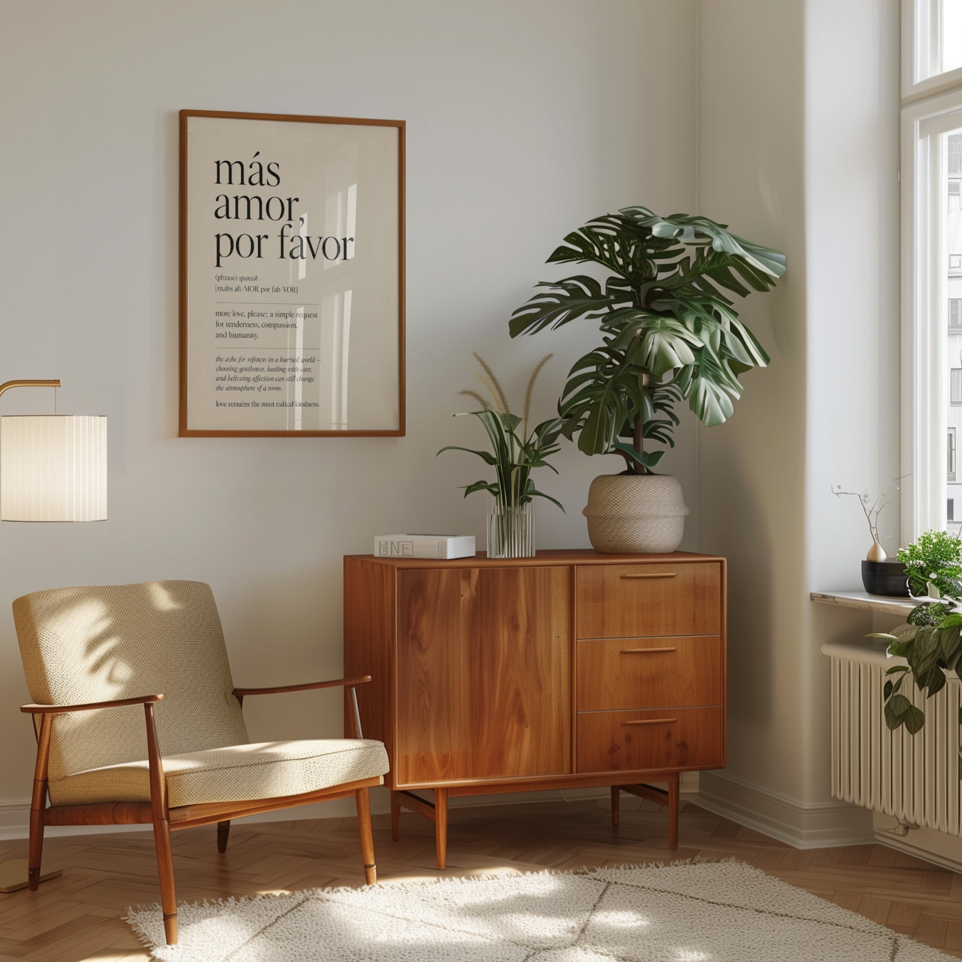 Spanish Quote Print: Más Amor Por Favor (Minimalist Typography - interior