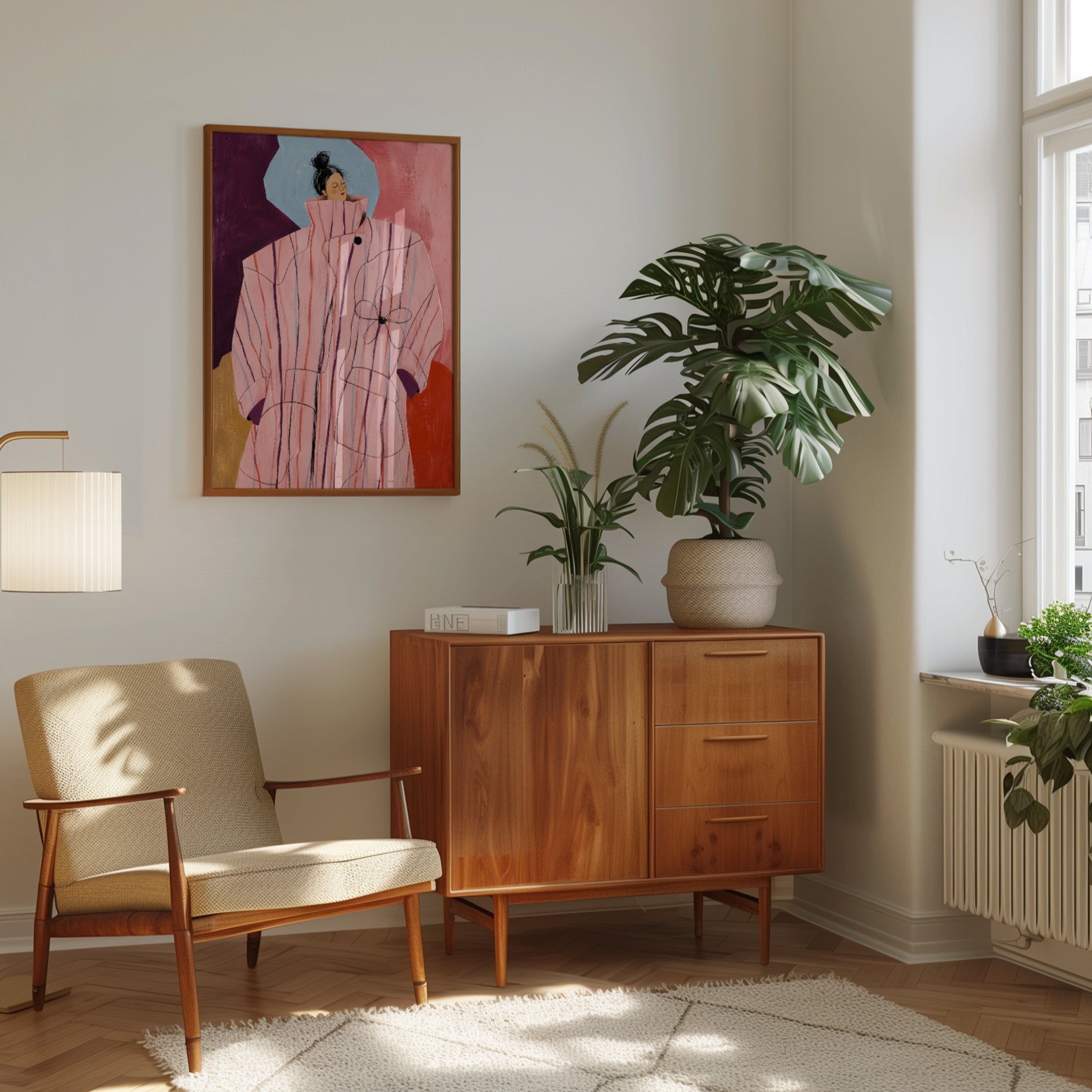 Fashion Illustration Print – Pink Coat Wall Art - interior