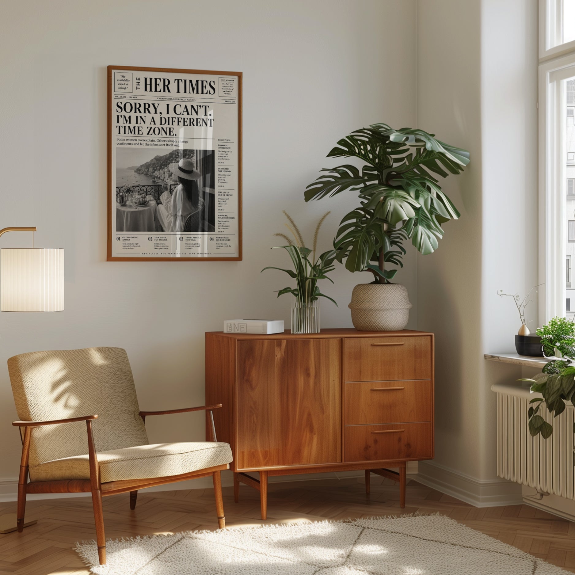 Her Times Newspaper Print: Vintage Coastal Vacation Wall Art - interior