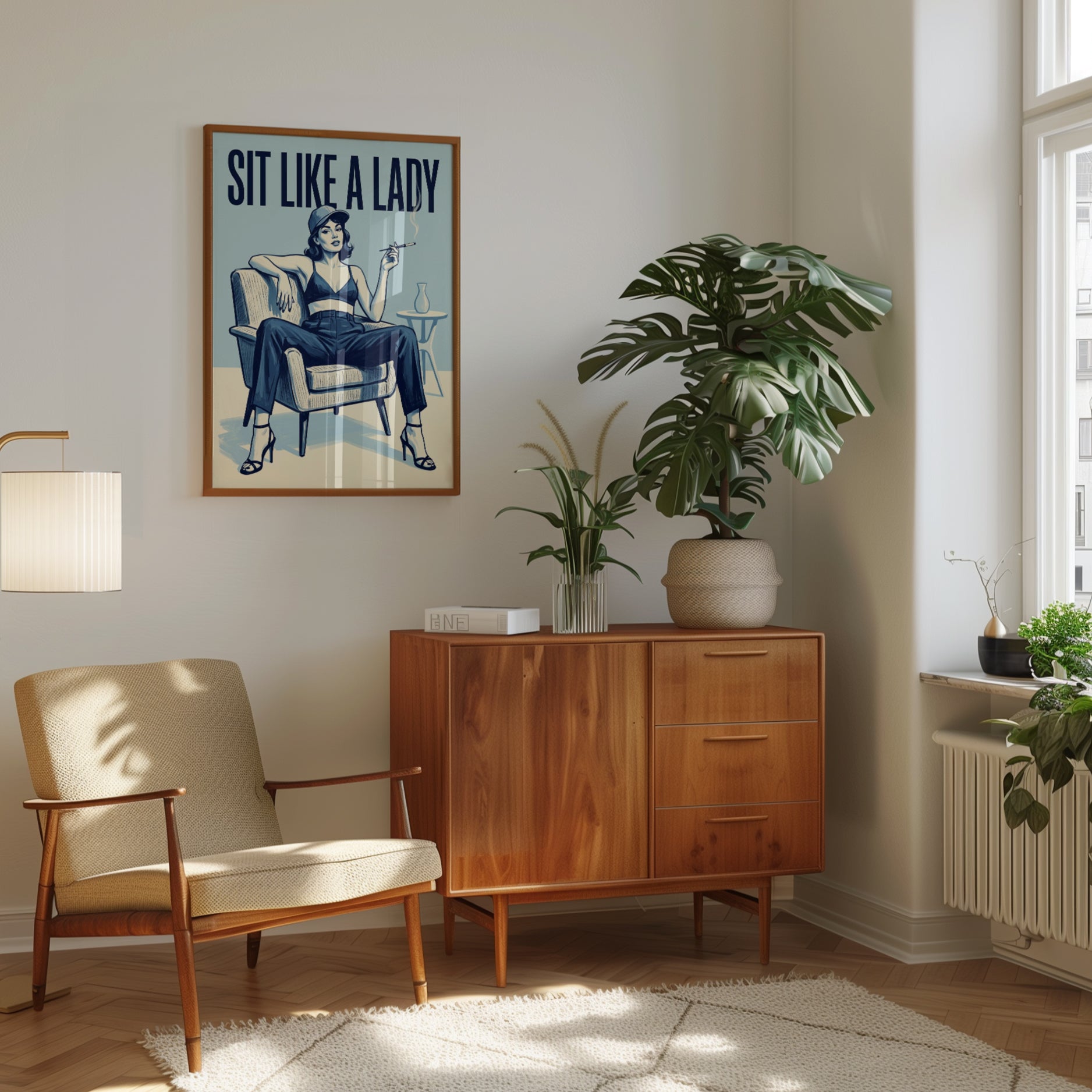 Sit Like a Lady Poster: Vintage Feminist Art - interior
