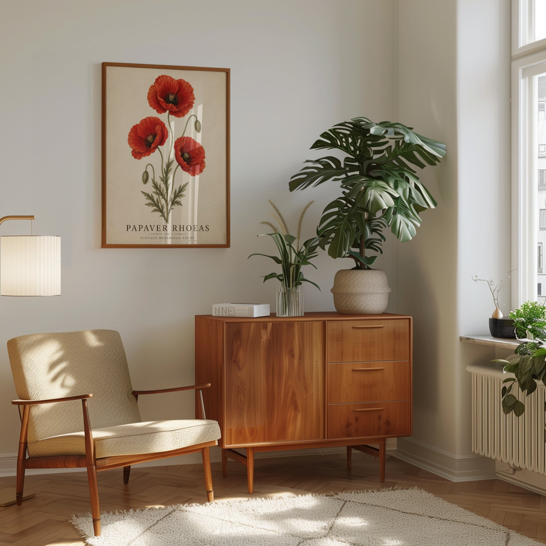 Poppy Botanical Print – Vintage Floral Wall Art - interior