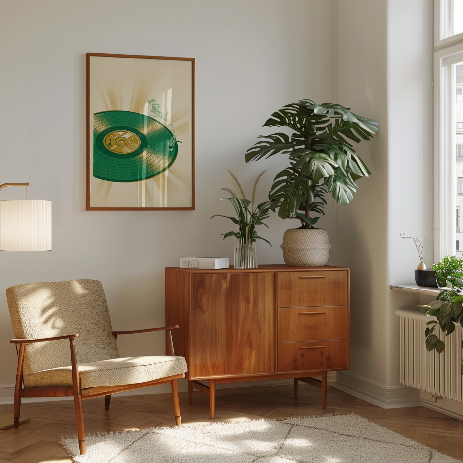 Green Vinyl Record Poster: Retro Music Art Print - interior