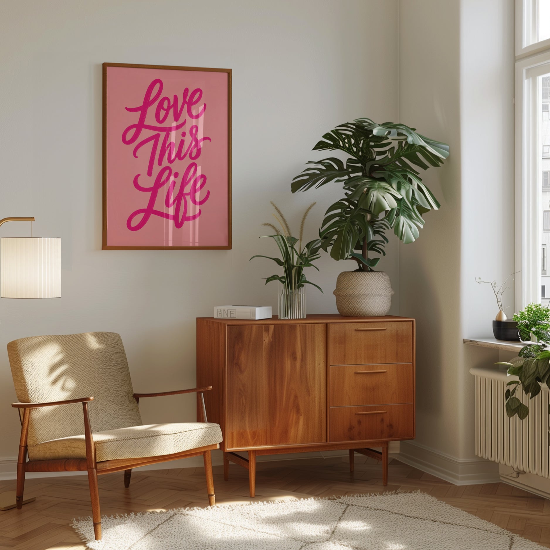 Love This Life Print – Pink Typography Wall Art - interior
