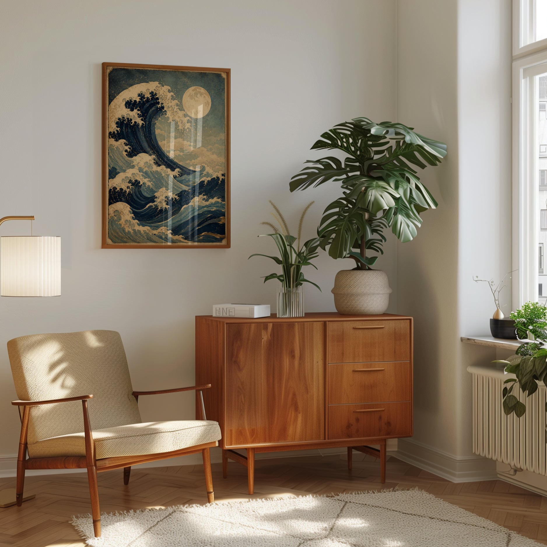 Japanese Wave Print: Ukiyo-e Inspired Ocean and Moon Art - interior