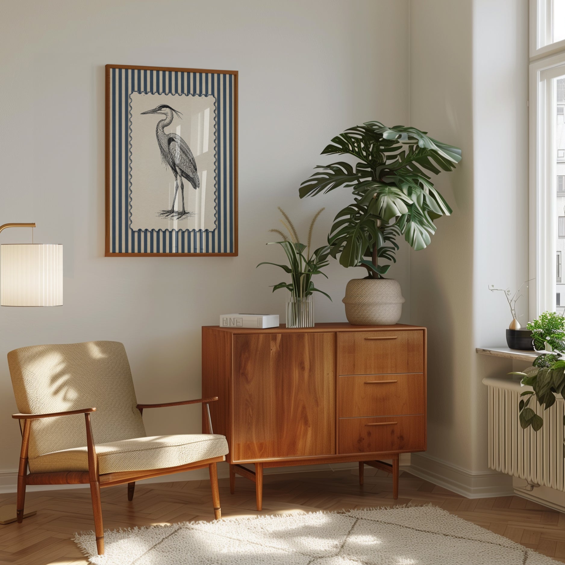 Heron Wall Art – Vintage Bird Print - interior