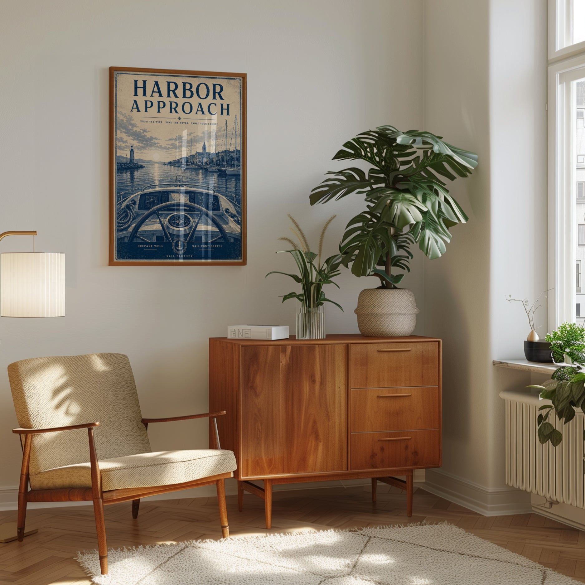 Harbor Approach Poster: Vintage Nautical Blue Sailing Art Print - interior