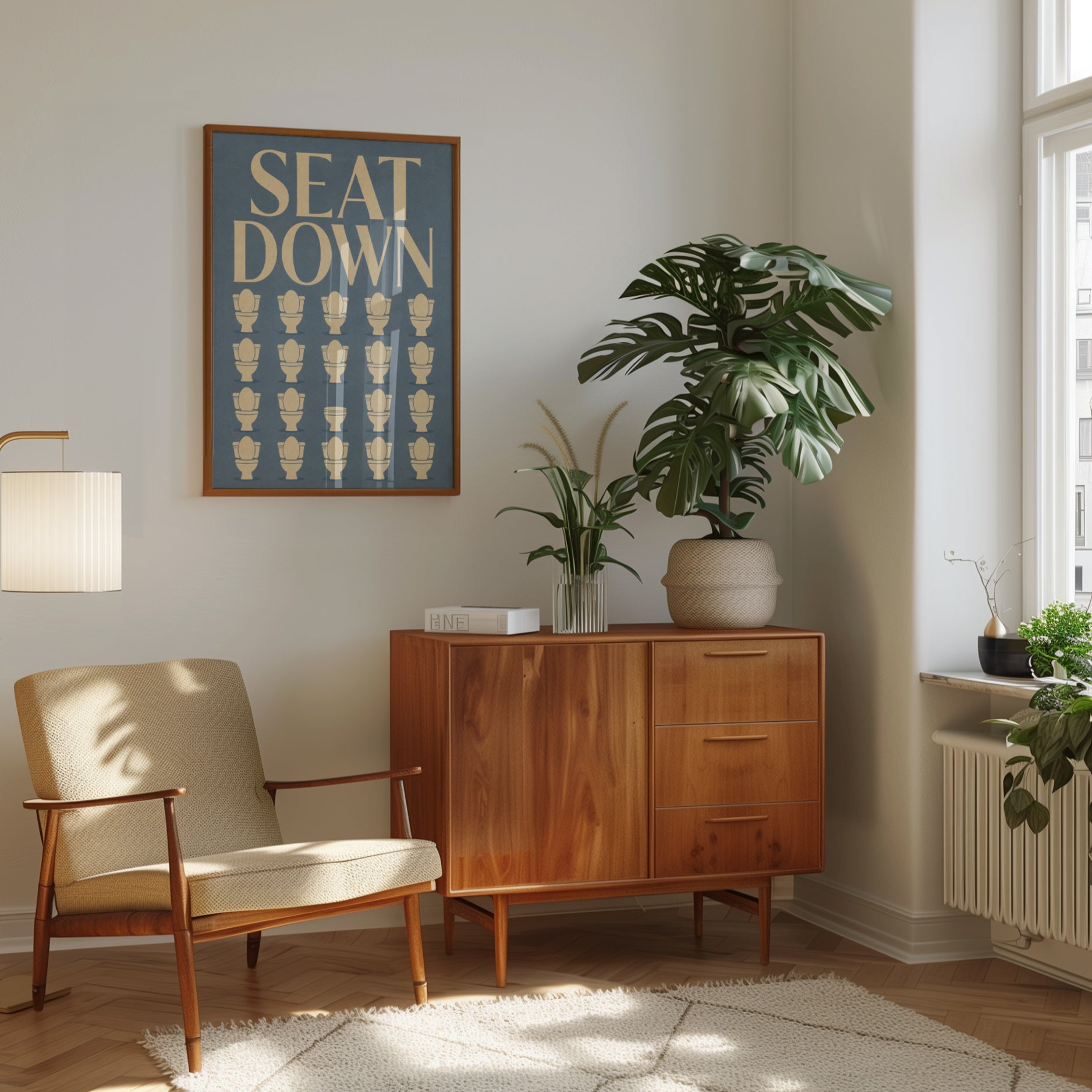 Funny Bathroom Sign Print: Seat Down Typography - interior