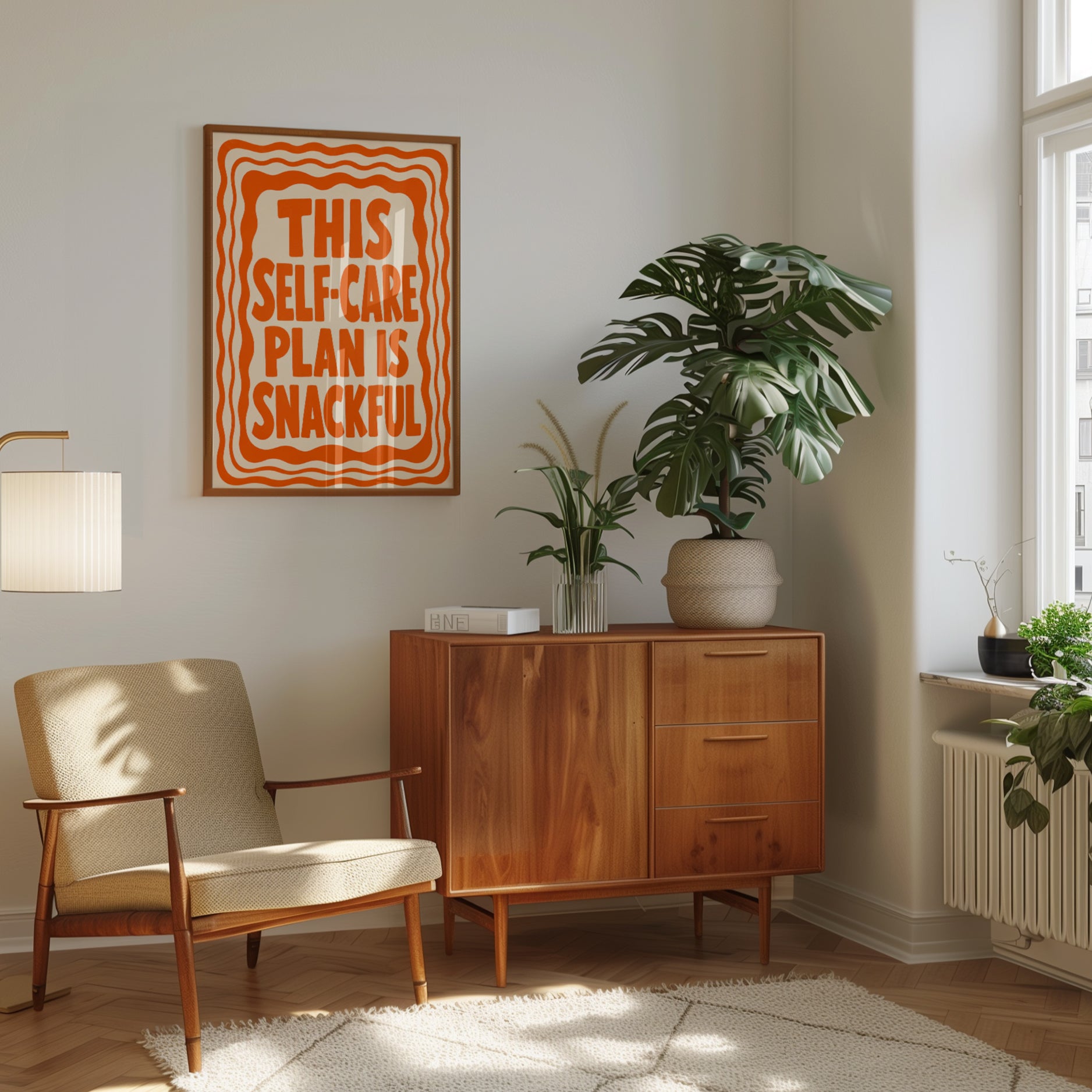 Self-Care Typography Print: Humorous Mental Health Art (Orange) - interior