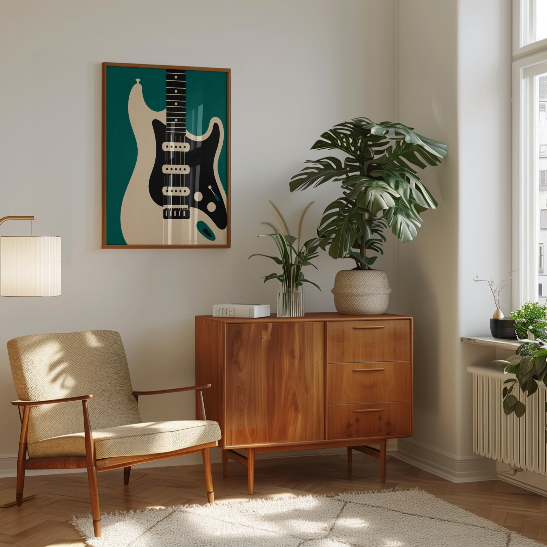 Vintage Electric Guitar Print — Mid-Century Modern Music Poster - interior