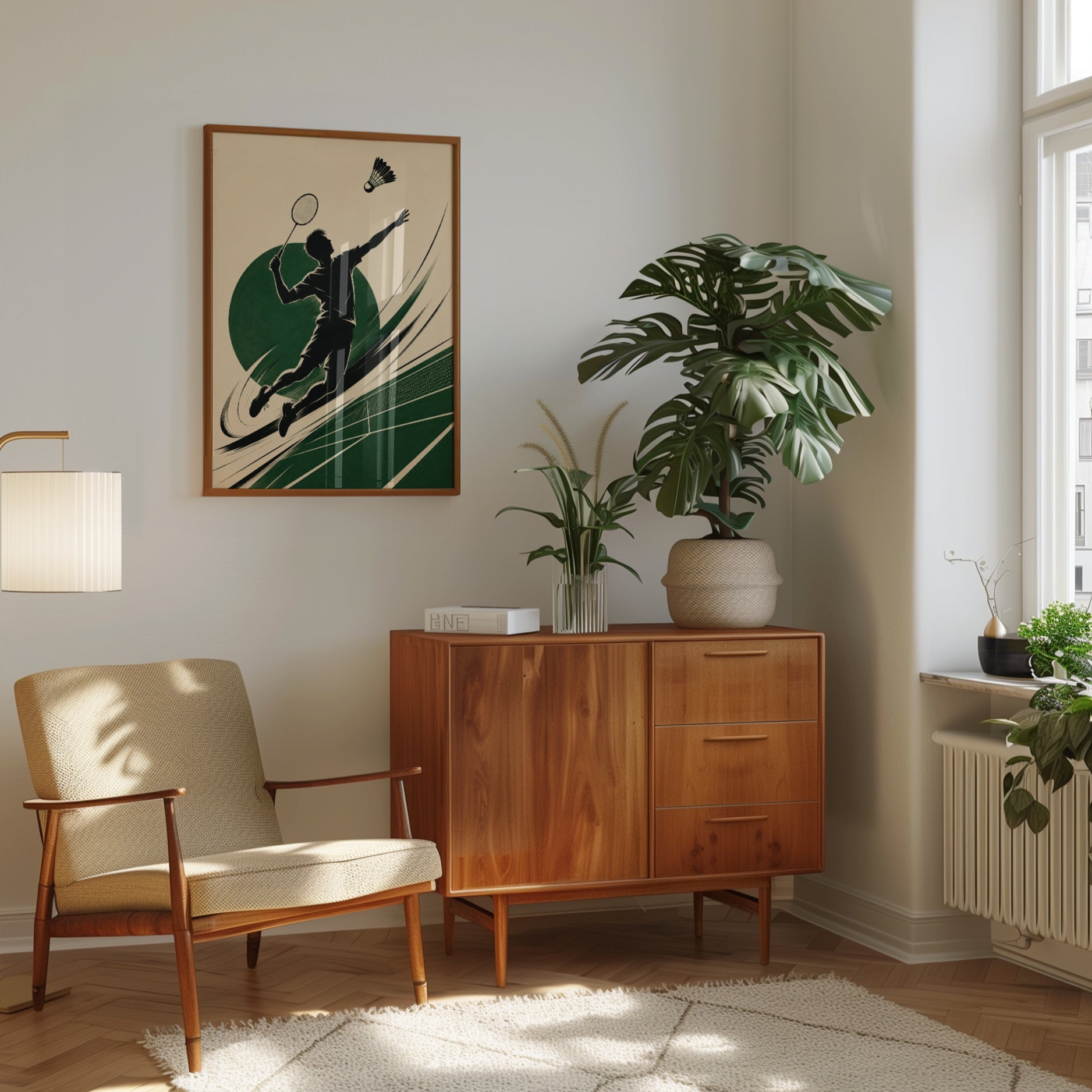 Retro Badminton Player Smash Print - interior