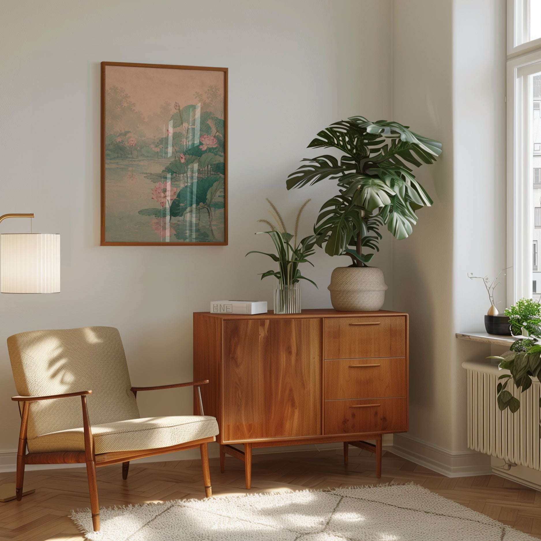 Lotus Pond Wall Art: Vintage Asian Botanical Print - interior
