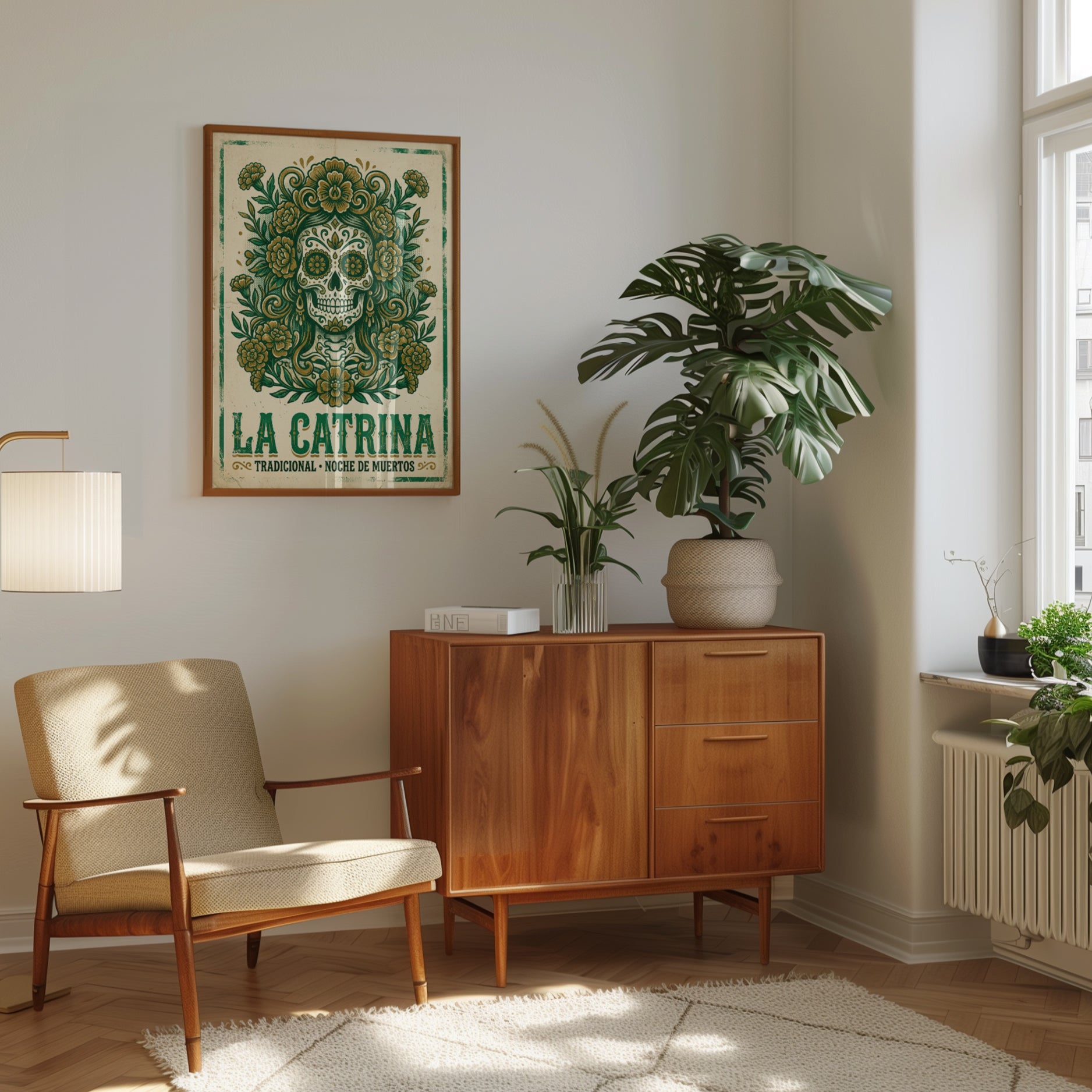 La Catrina Sugar Skull Print — Day of the Dead Folk Art - interior