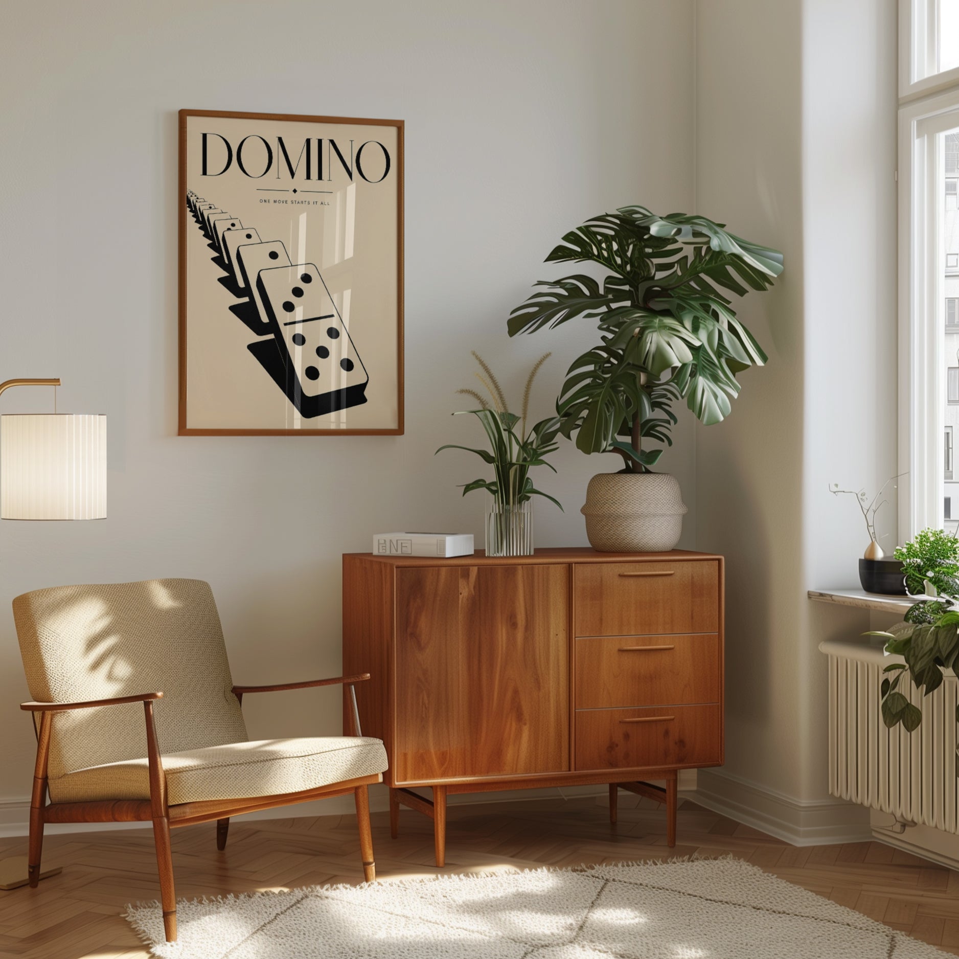 Domino Effect Poster: Vintage Minimalist Black and Cream Design - interior