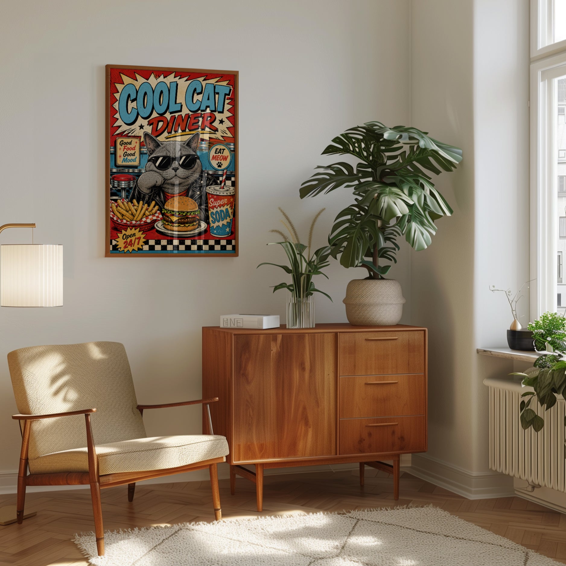 Retro Diner Wall Art – Cat Print - interior
