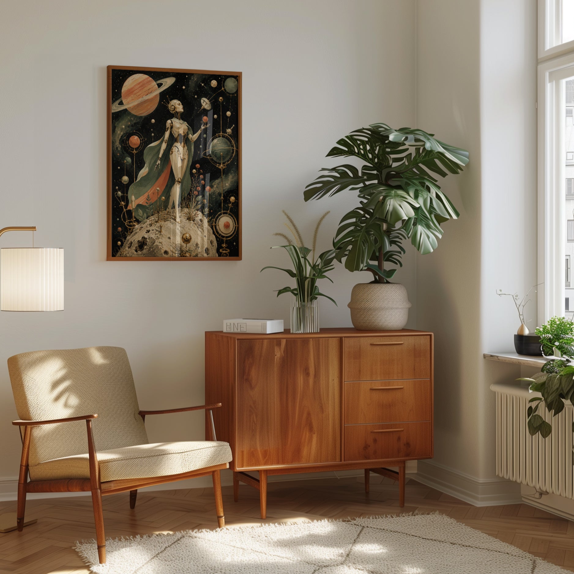 Celestial Robot Woman Art Print: Art Deco Space Fantasy - interior