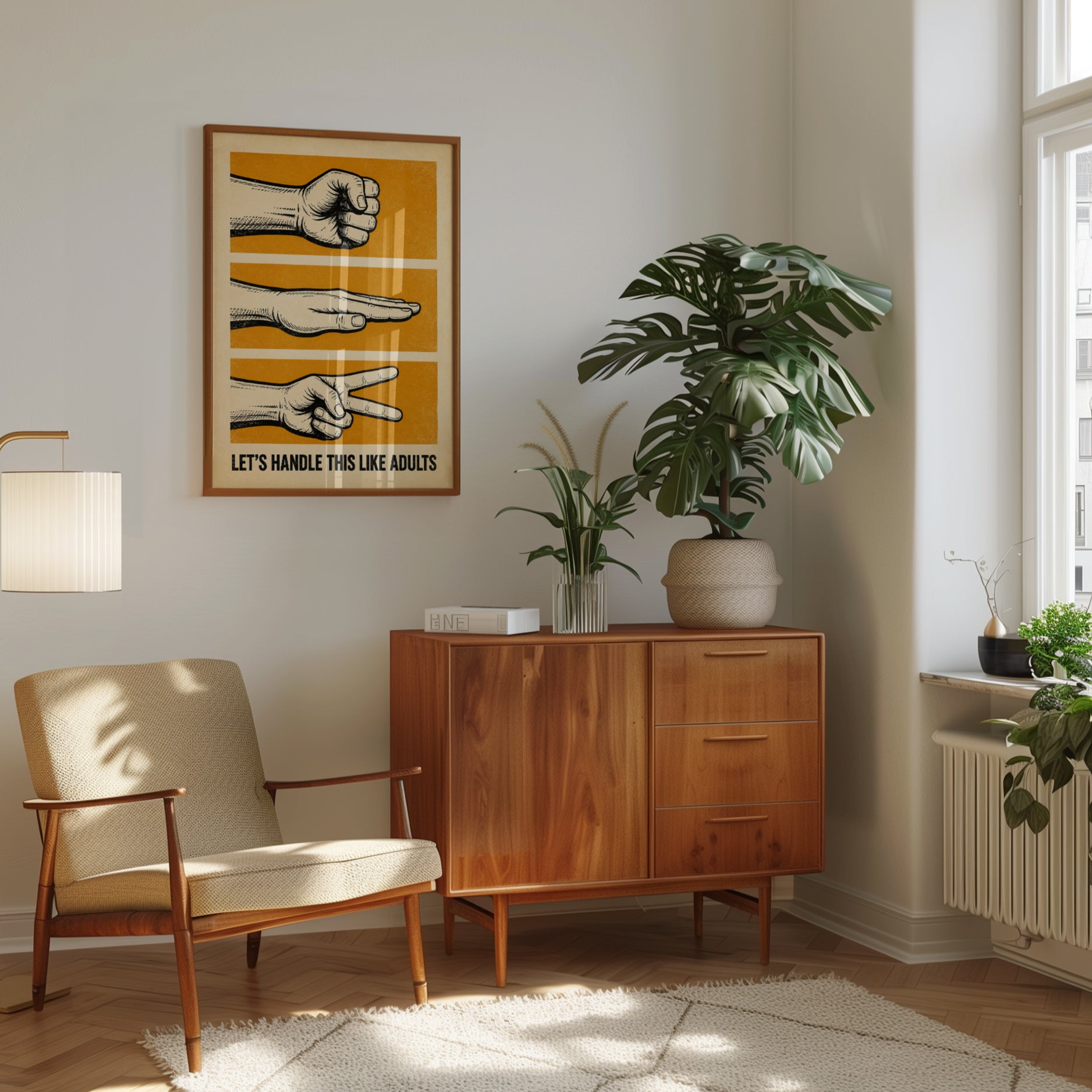Rock Paper Scissors Print: Vintage Orange Game Illustration - interior