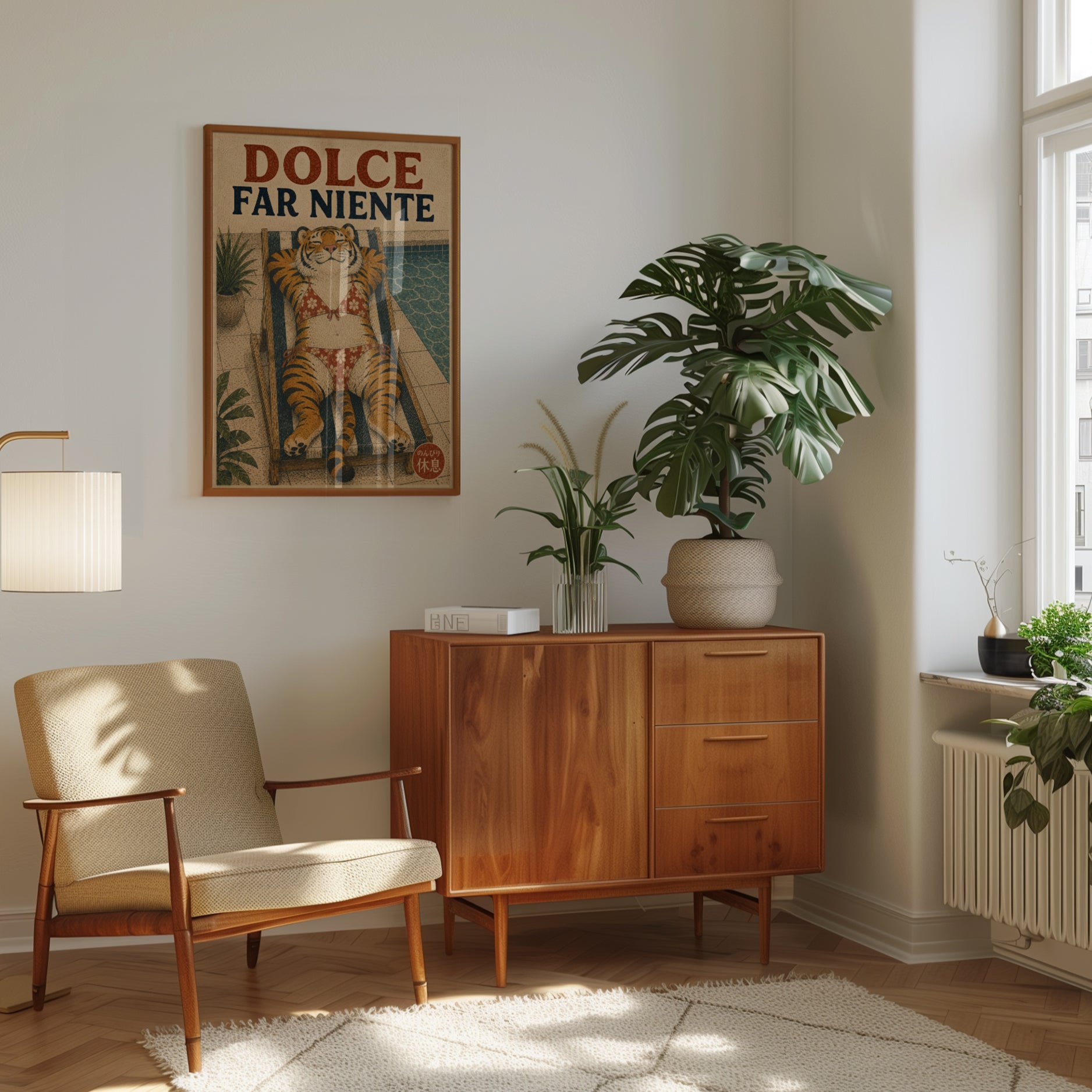 Dolce Far Niente Tiger Poster: Vintage Italian Poolside Art Print - interior
