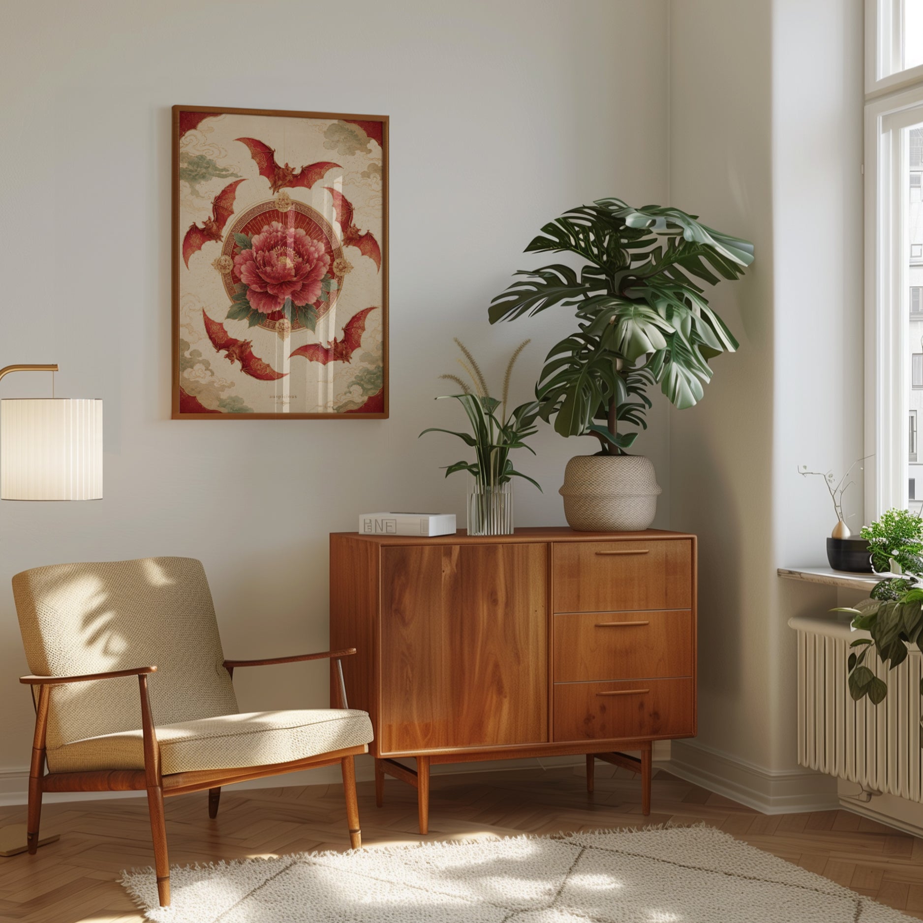 Chinese Peony Wall Art – Oriental Floral Print - interior