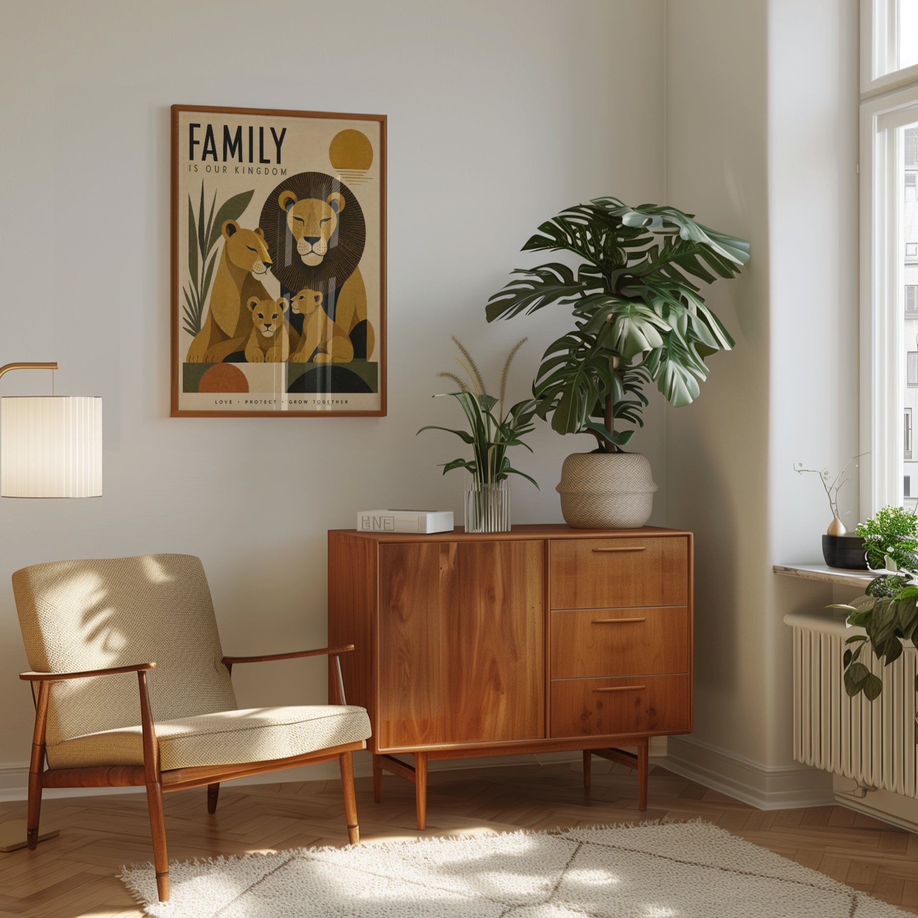 Lion Family Wall Art – Nursery Animal Print - interior