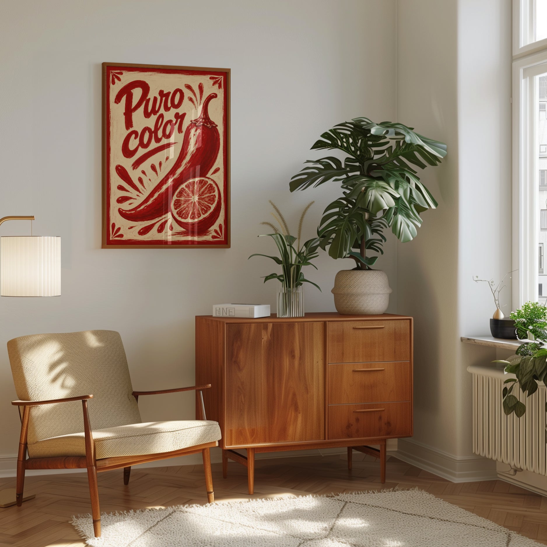 Puro Color Chili Pepper Print: Retro Red Kitchen Wall Art - interior