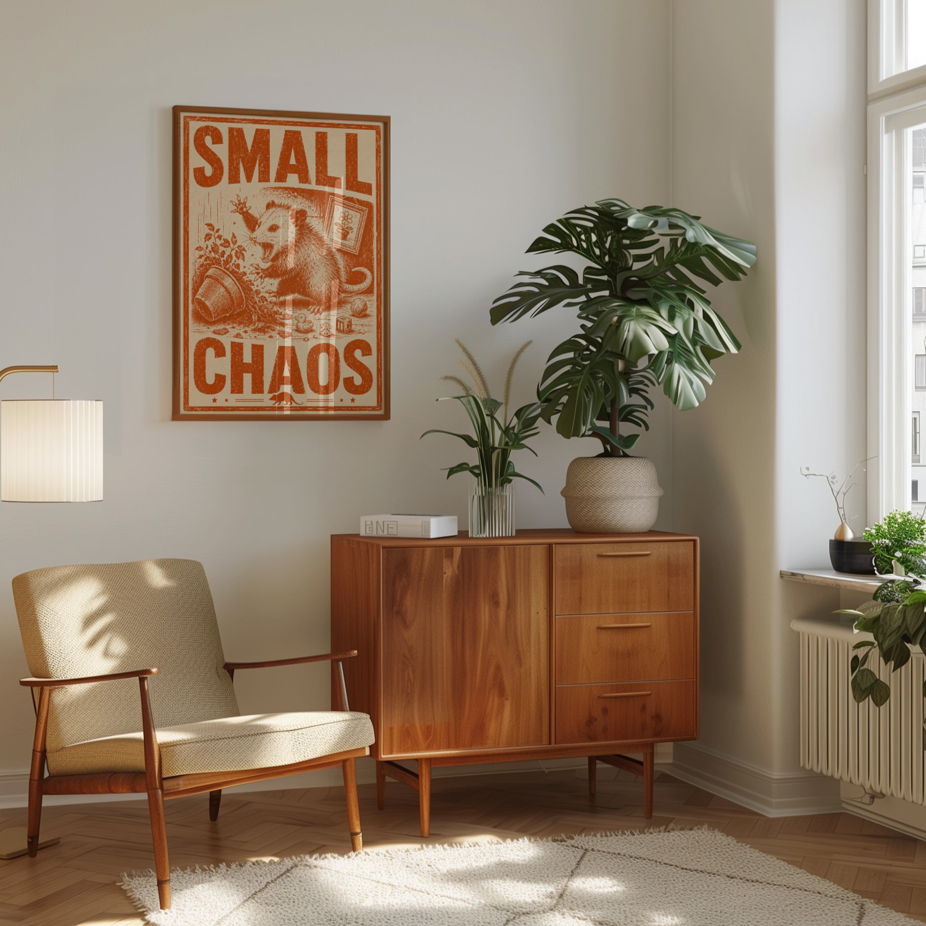 Opossum Vintage Print: Small Chaos Retro Wall Art - interior