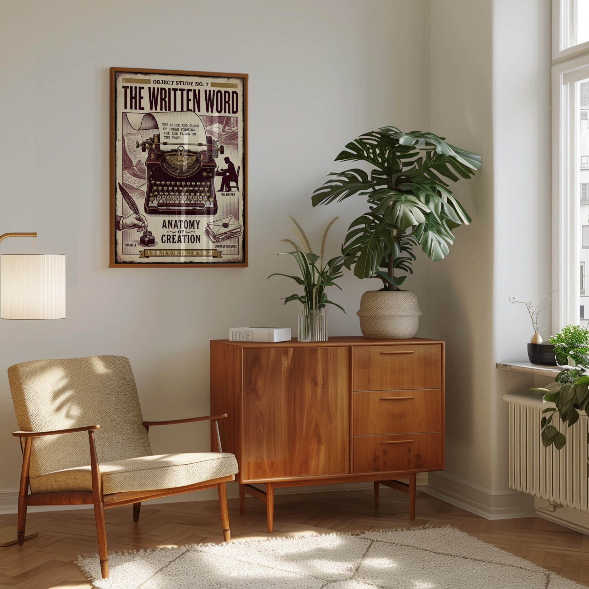 Vintage Typewriter Poster: Retro Writing Anatomy Art Print - interior