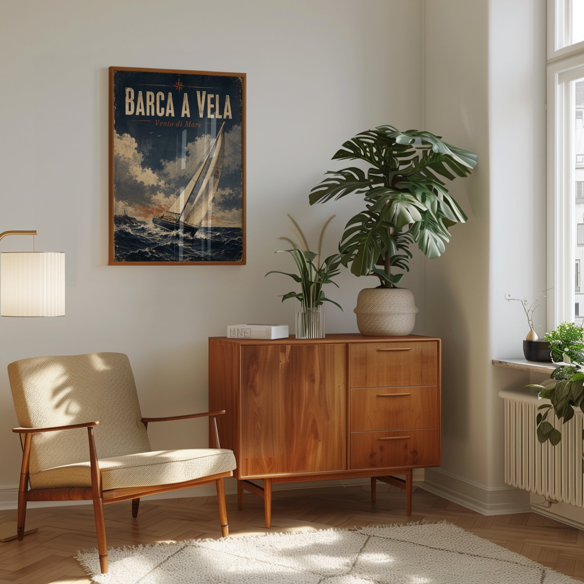 Vintage Italian Sailing Poster: Navy Blue Nautical Wall Art - interior
