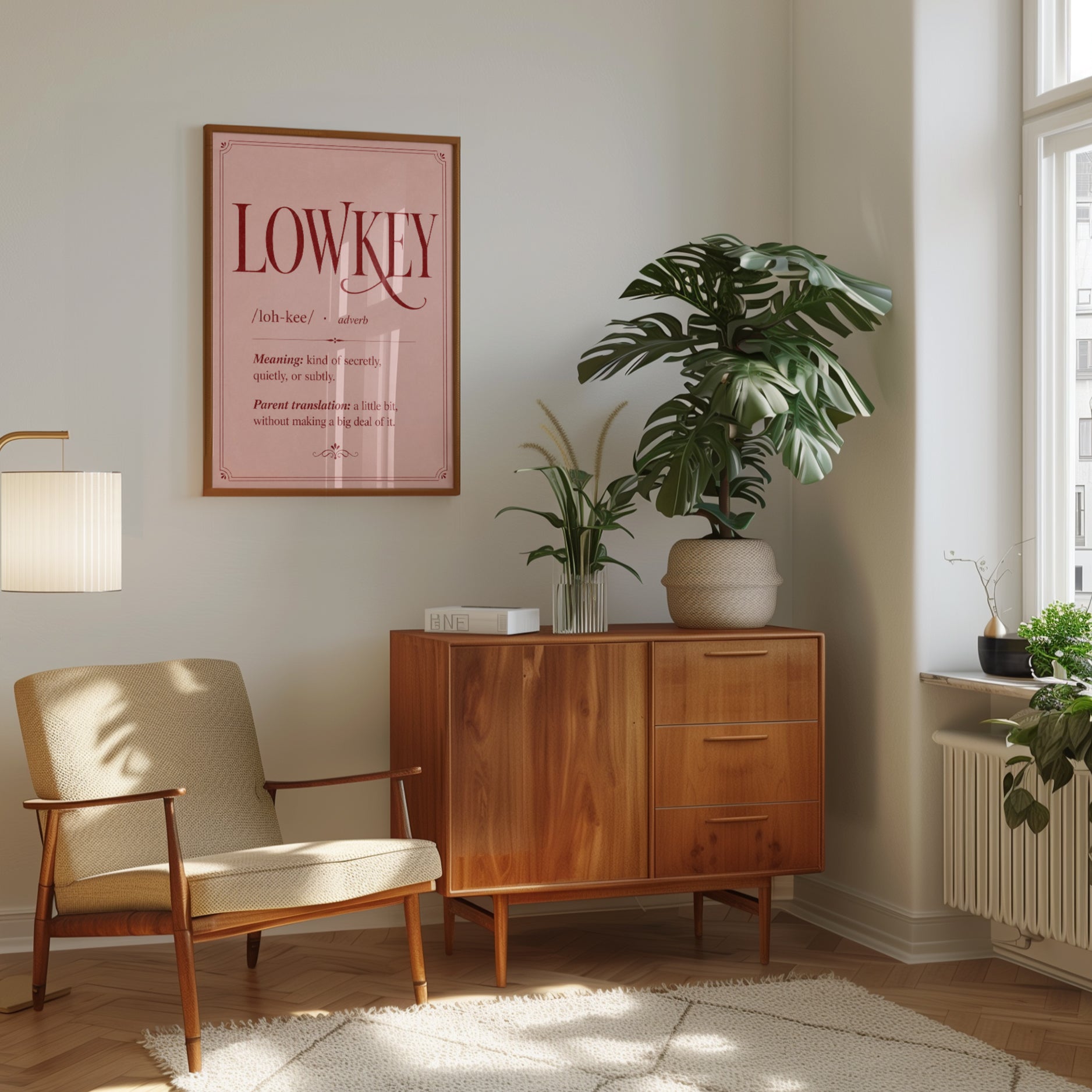 Lowkey Definition Print: Pink Typography Wall Art - interior