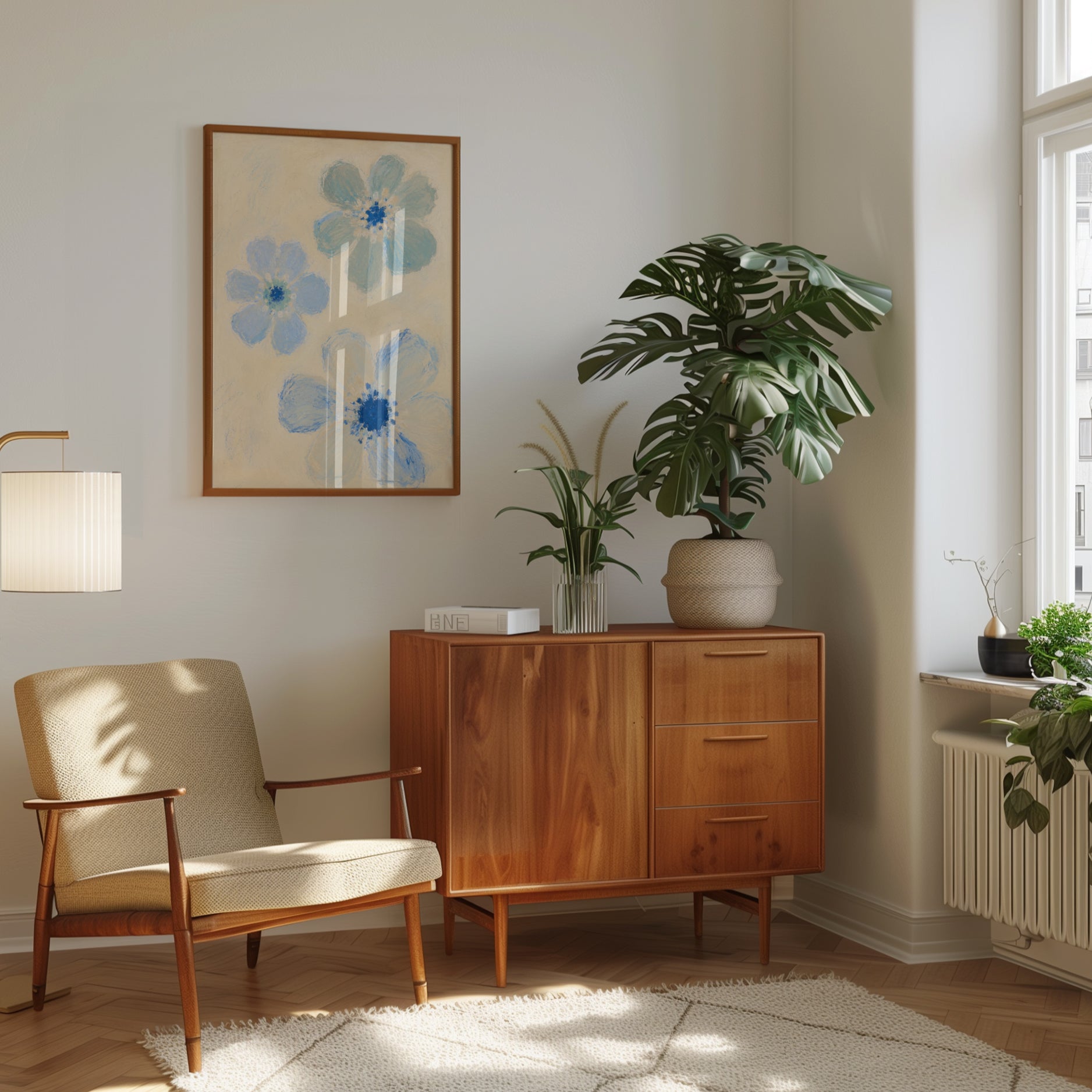 Blue Flower Wall Art – Soft Floral Print - interior