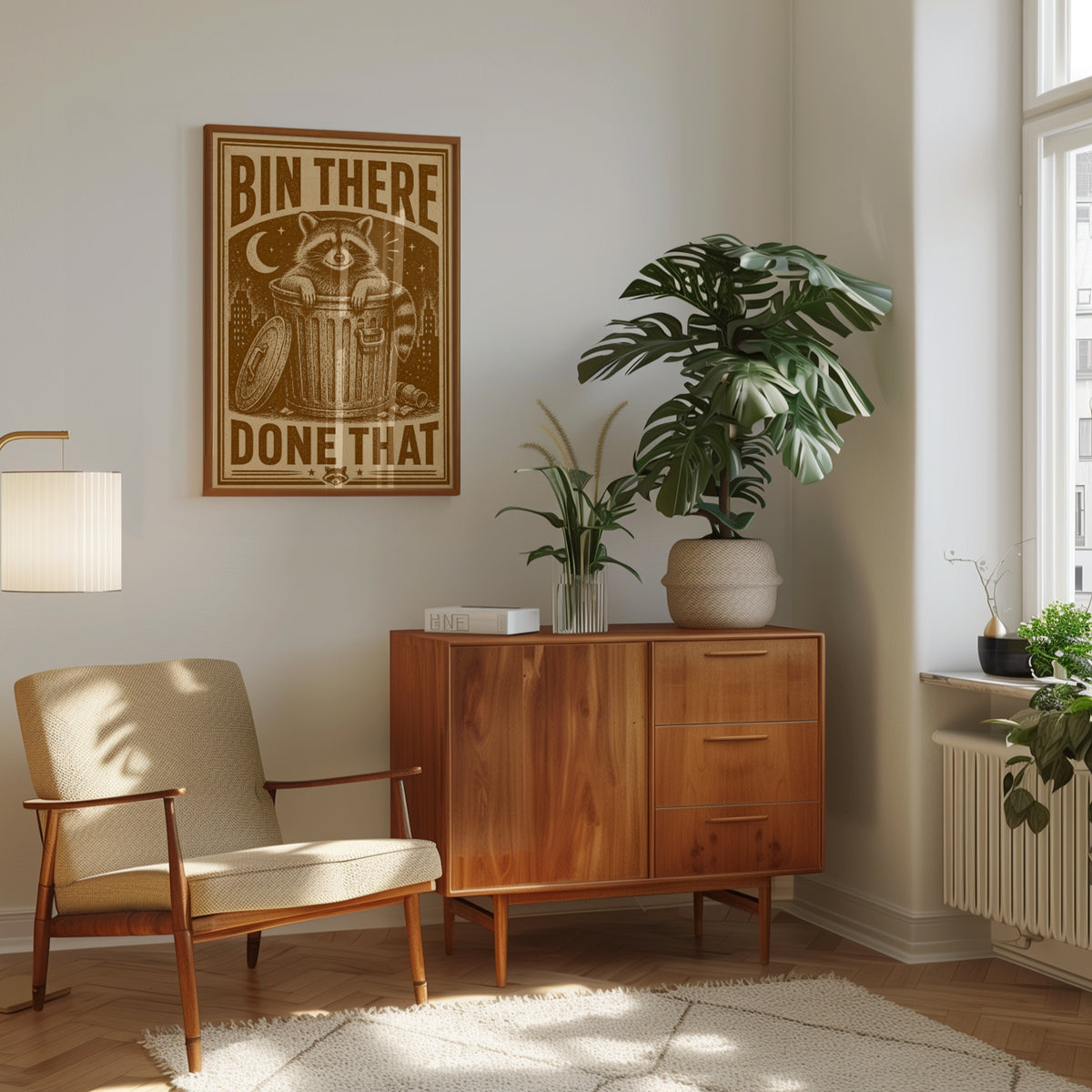Raccoon Trash Can Poster: Vintage Propaganda Style - interior