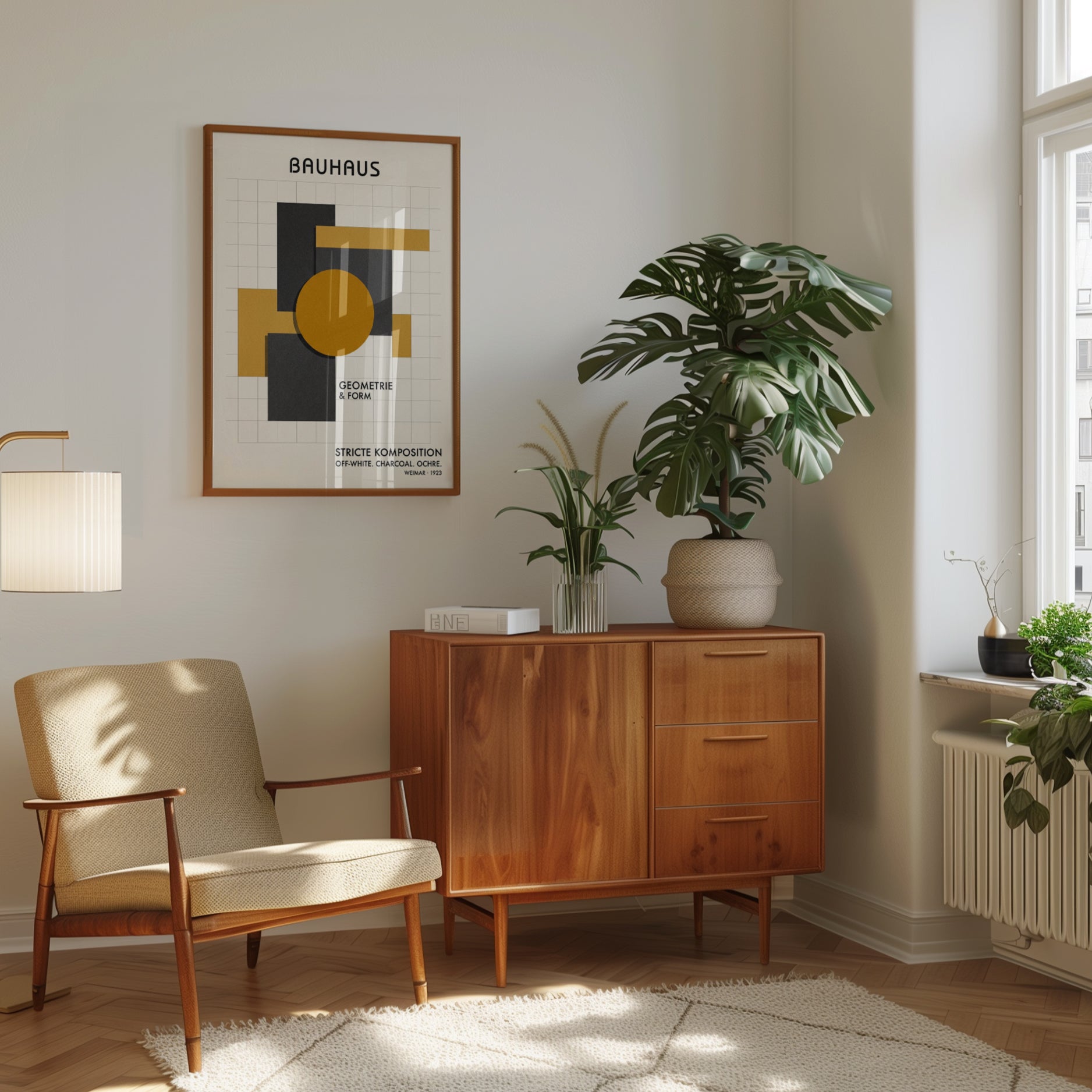 Bauhaus Geometric Print: Modernist Composition with Gold Circle - interior