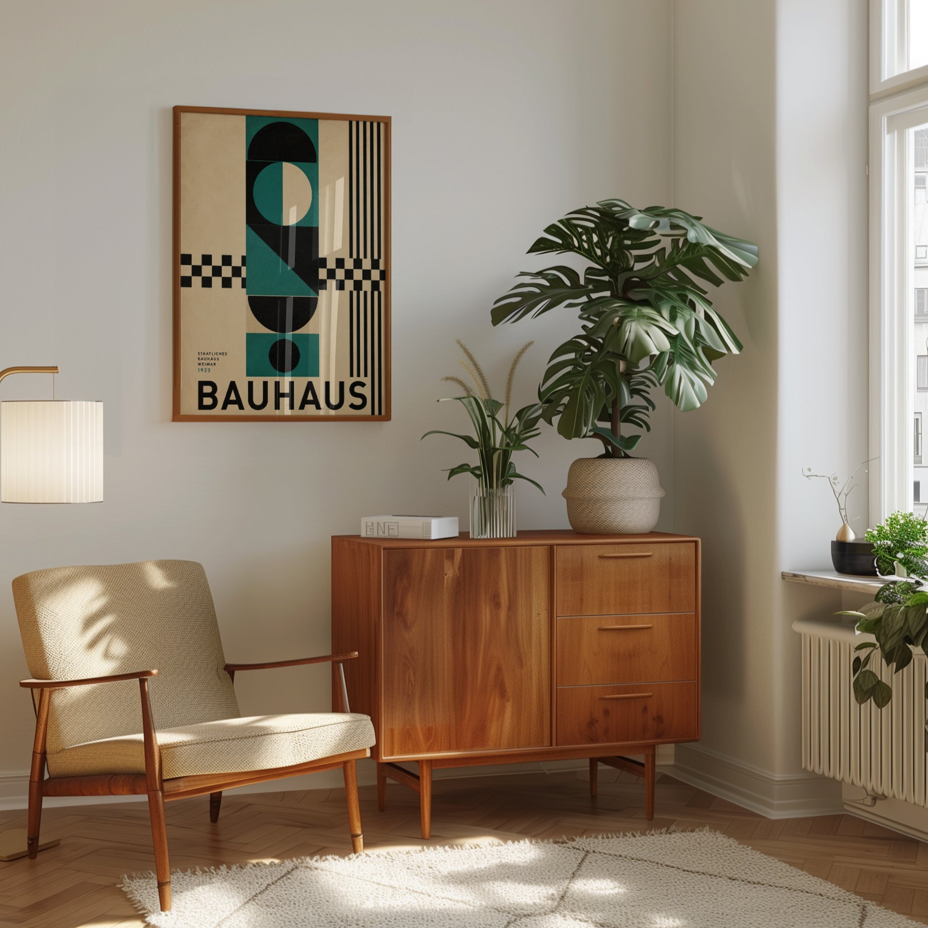 Bauhaus Geometric Art Print: Teal and Black Modernist Design - interior