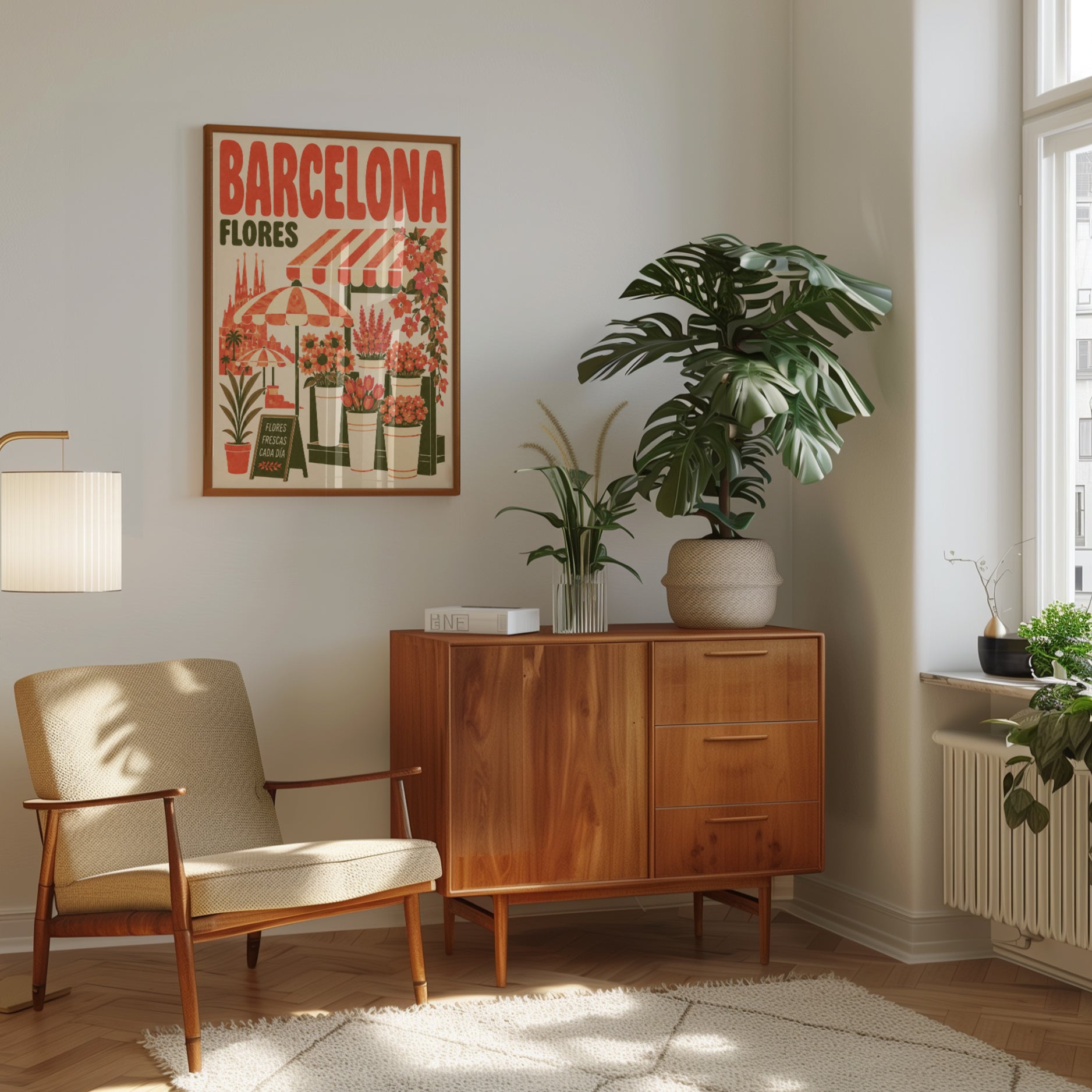 Vintage Travel Poster: Barcelona Flower Market - interior