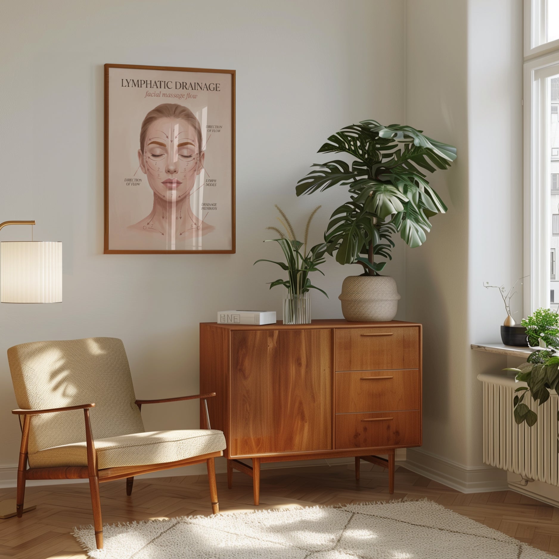 Lymphatic Drainage Facial Massage Print: Skincare Art in Soft Tones - interior