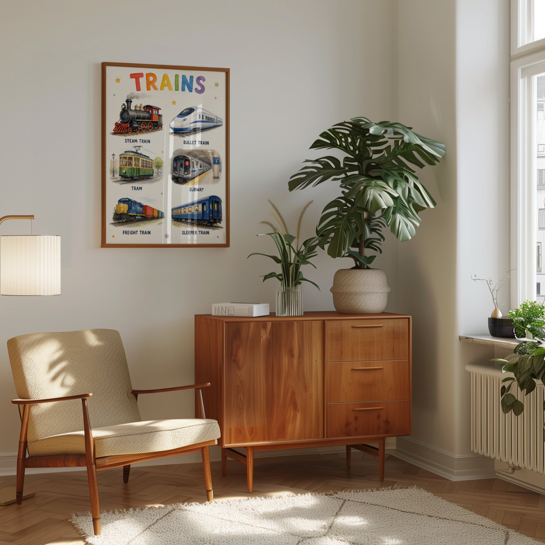 Train Wall Art: Watercolor Educational Print - interior