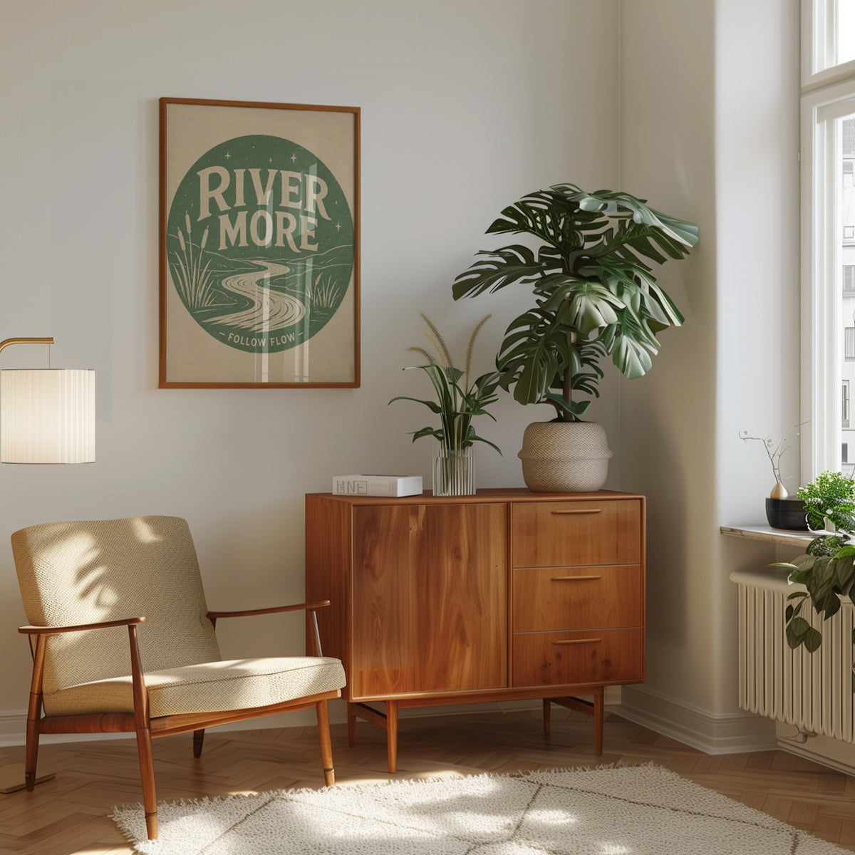 River More Retro Print: Vintage Green Nature Typography Art - interior