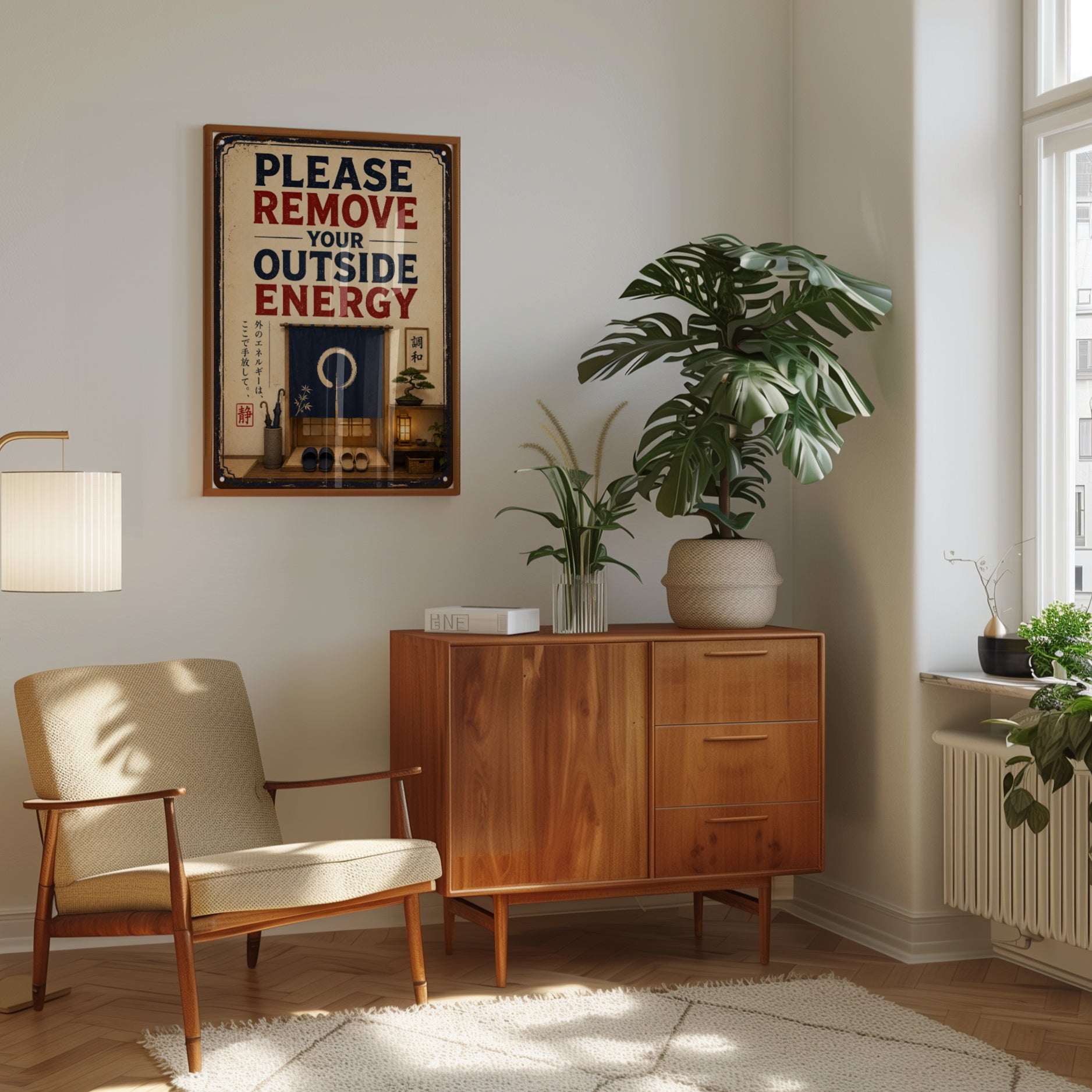 Japanese Entryway Wall Art: Retro Typography Sign With Zen Decor - interior