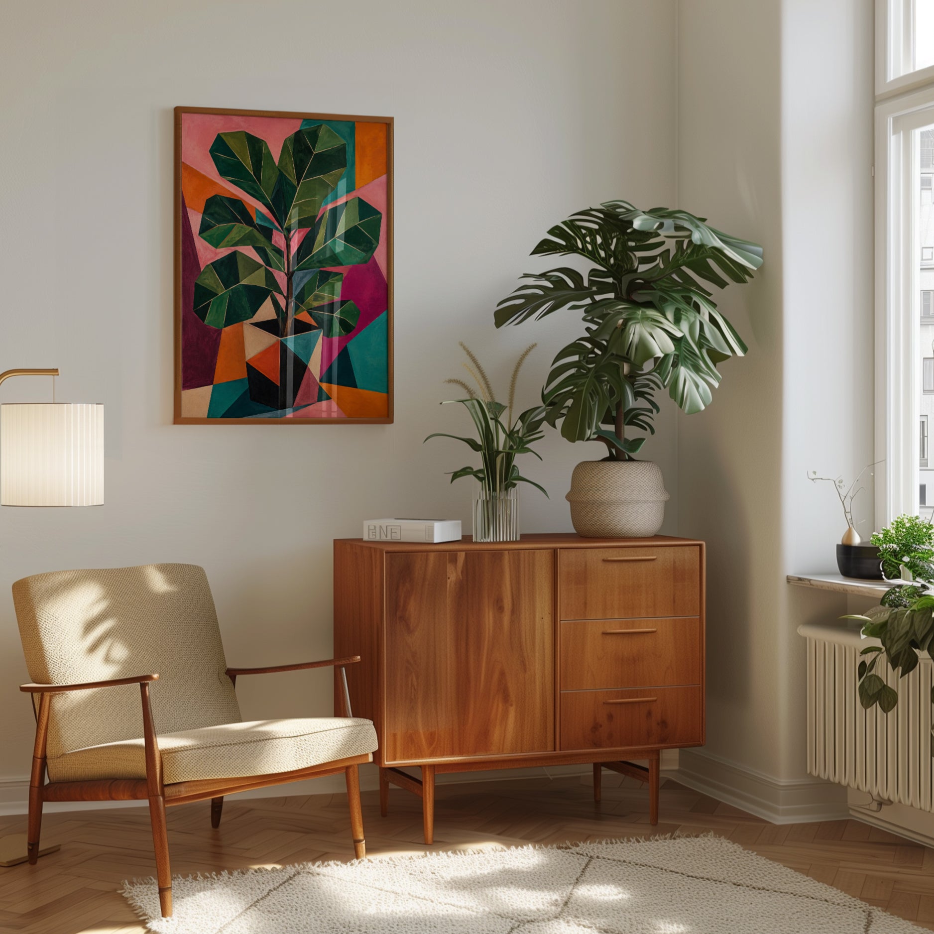 Geometric Botanical Wall Art – Modern Plant Print - interior