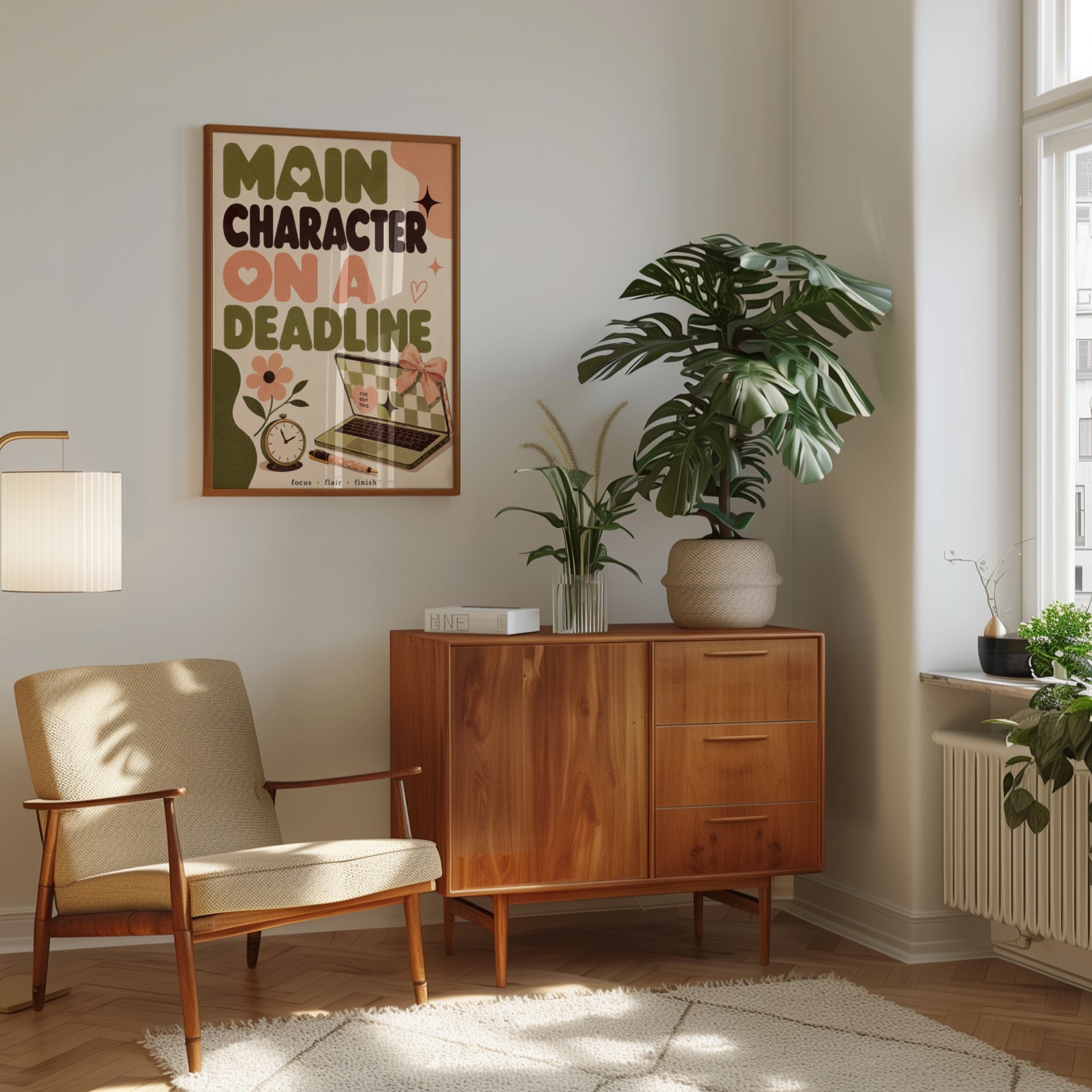 Main Character on a Deadline Poster: Retro Typography Art Print - interior