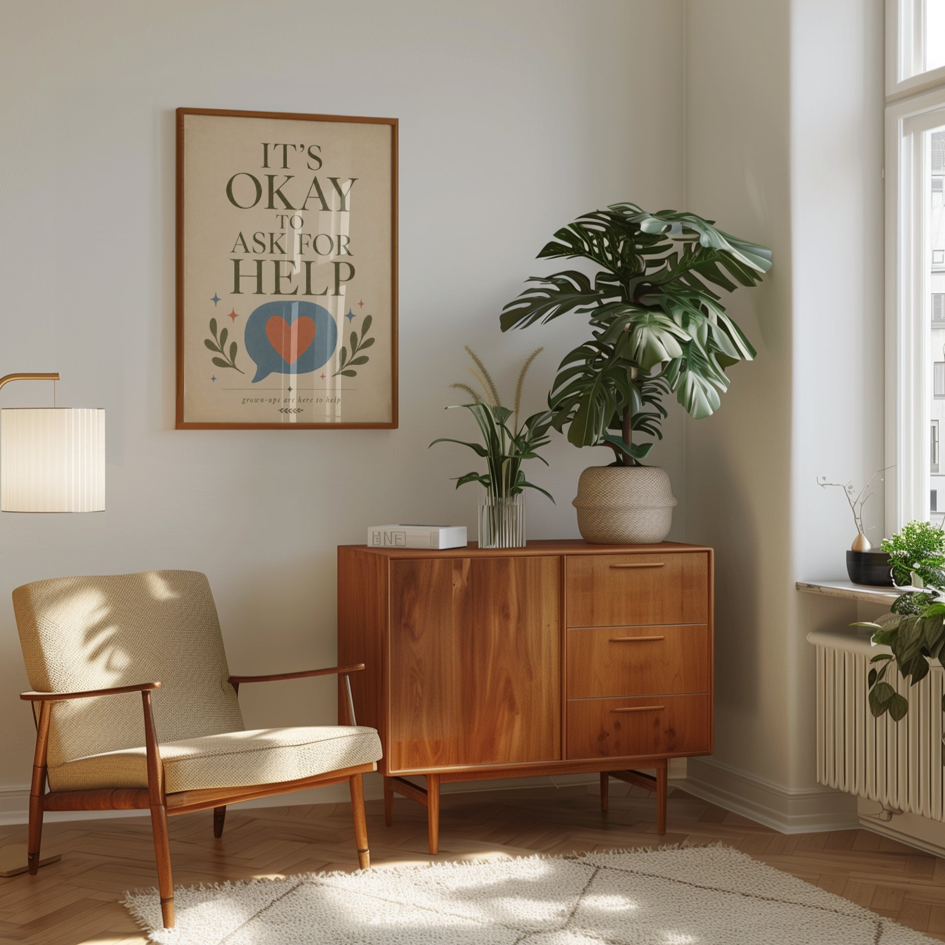 It's Okay to Ask for Help Typography Print: Retro Motivational Art - interior